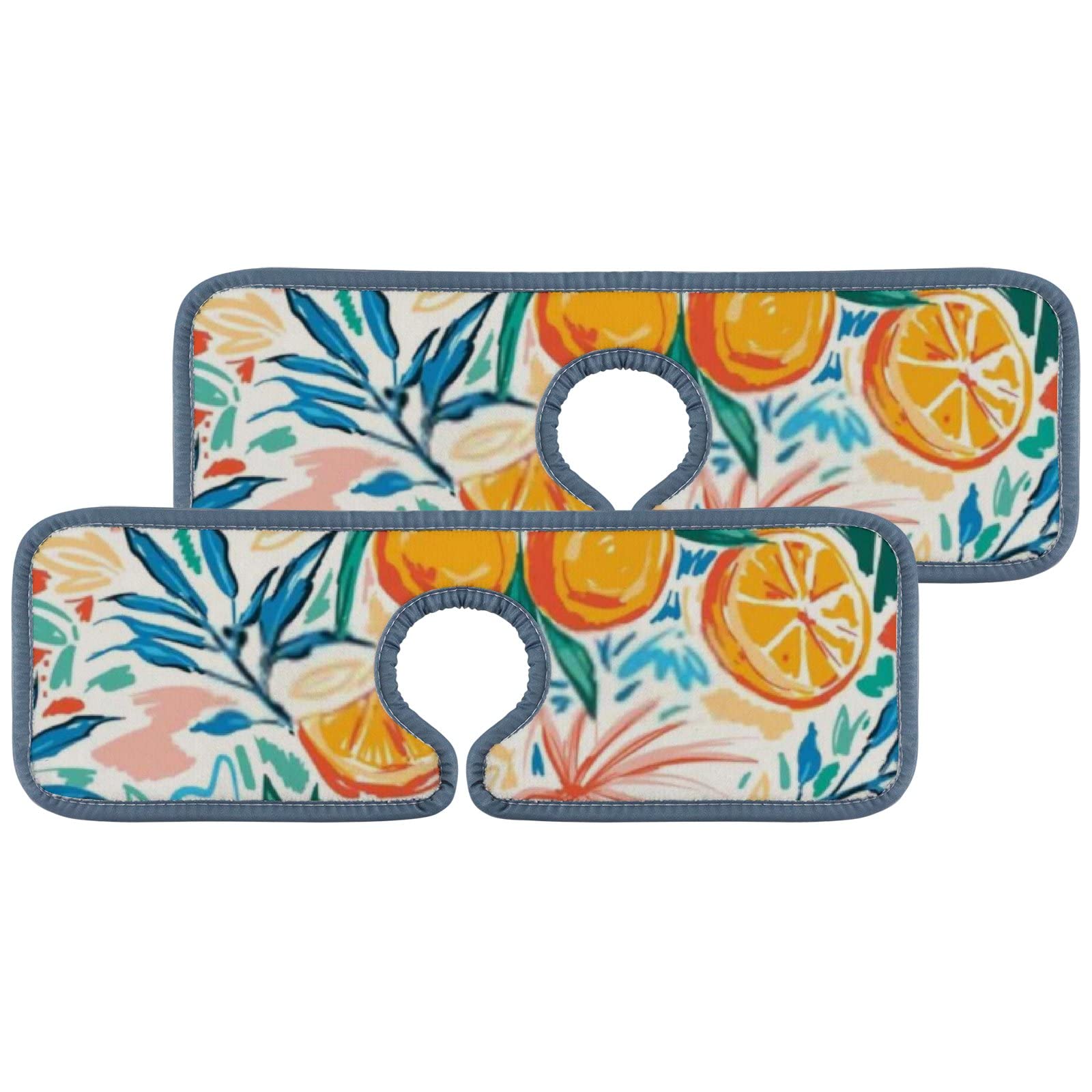 Colorful Fruit Orange Splash Guard Sink Faucet Mat - 2 Pack Absorbent Countertop Protector Pads for Kitchen & Bathroom | Prevents Water Stains, RV & Home Use
