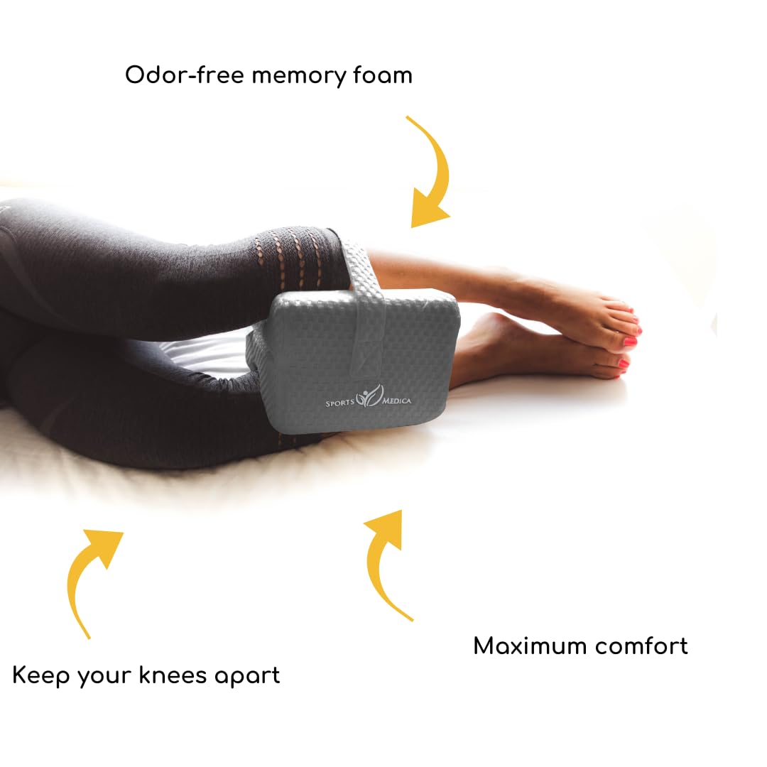 Doctor Developed Memory Foam Knee Pillow for Side Sleepers - Orthopedic Leg & Hip Support Pillow with Adjustable Strap for Sciatica, Back Pain Relief & Spine Alignment - Ideal for Night Sleep, Pregnancy Comfort & Post-Surgery Recovery