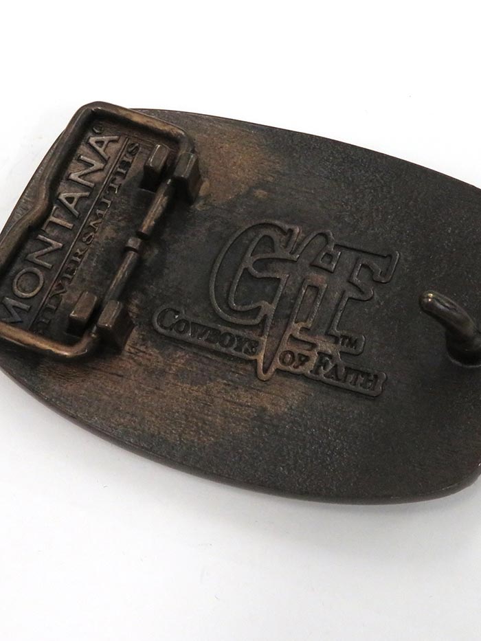Montana Silversmiths A706C Cowboys of Faith Flag Buckle Brass - Western Belt Buckle for Cowboy Boots & Rodeo Outfits | Perfect for Country Music Fans & Patriotic Style