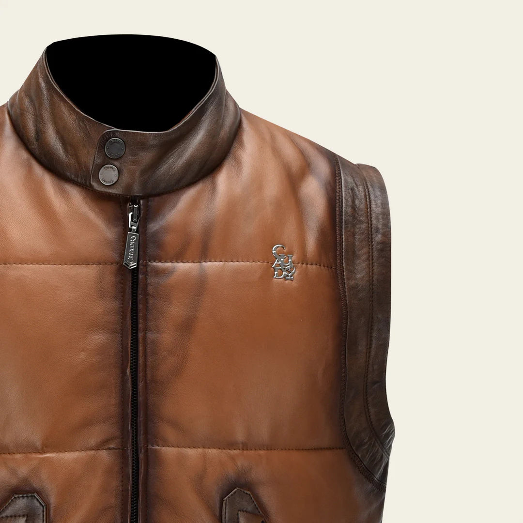 H353COC Men's Casual Leather Vest in Honey Brown – Stylish & Comfortable for Outdoor Adventures, Travel, and Everyday Wear