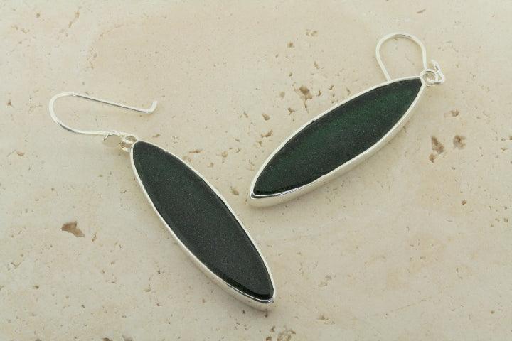 Dark Green Spear Sea Glass Earrings – Handmade Dangle Earrings for Women, Boho Beach Jewelry – Perfect for Summer, Vacations & Boho Fashion