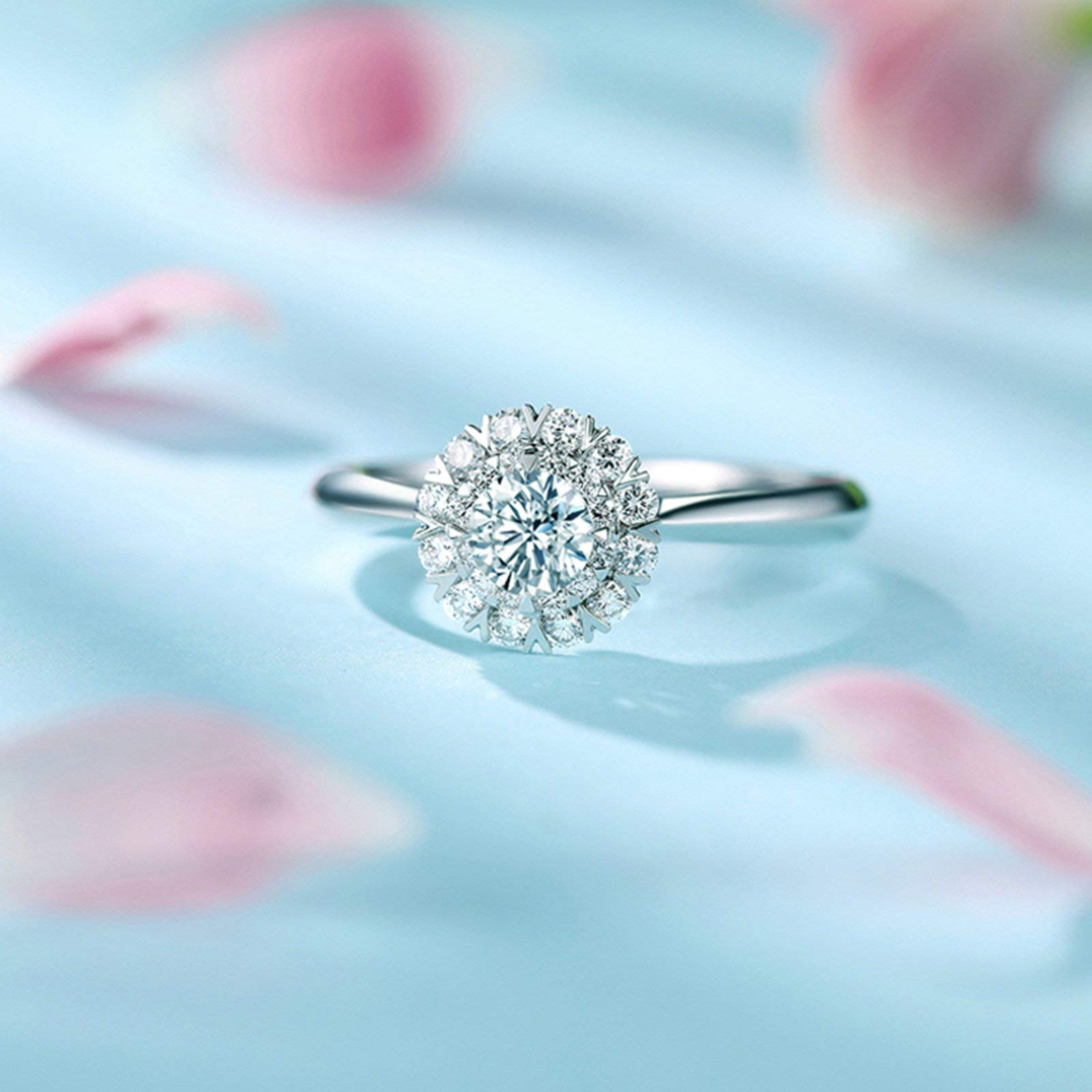 Daesar 18K White Gold Snowflake Diamond Wedding Ring for Women - 0.1ct/0.19ct Round Cut Promise Band - Elegant Bridal Jewelry for Engagement, Anniversary & Special Occasions