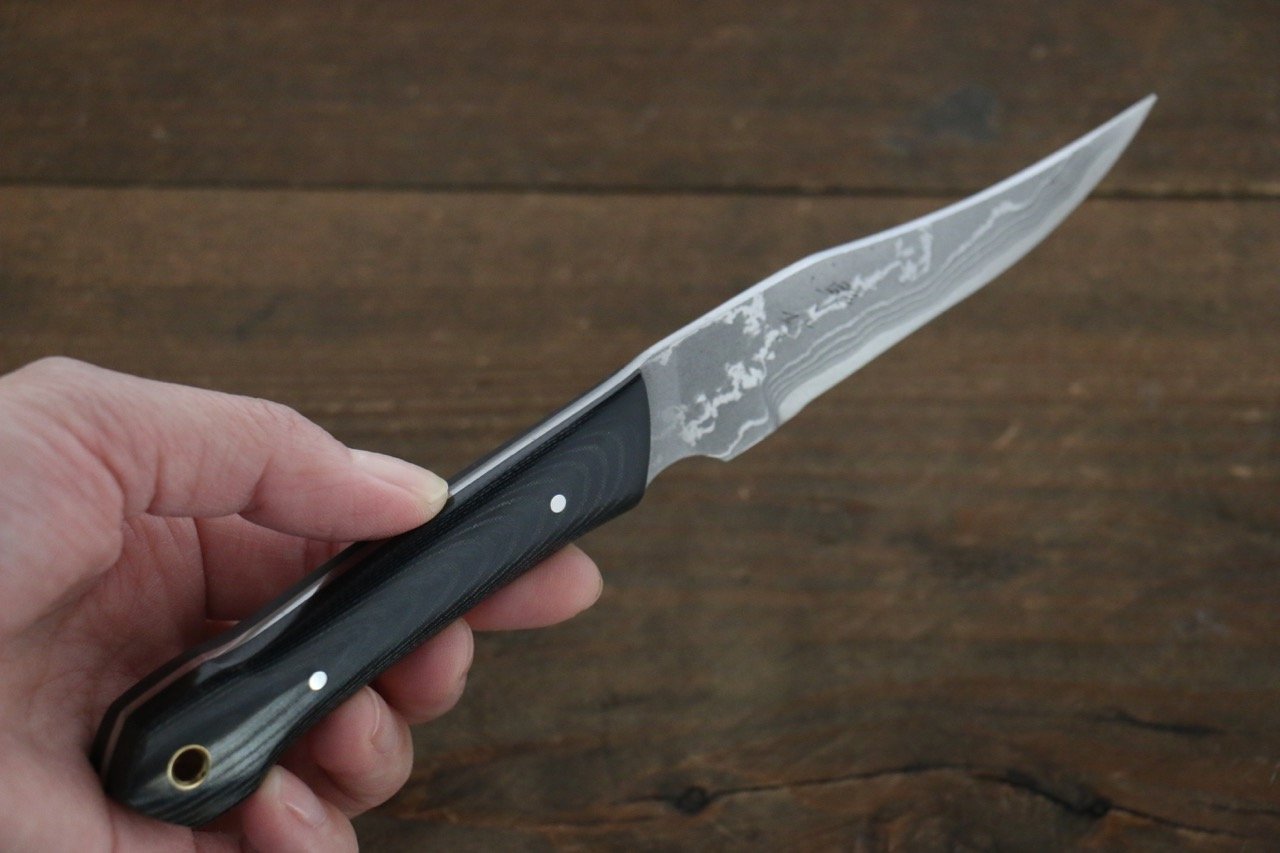 Premium Kazuo Nomura White Steel No.2 Hunter Knife - 100mm Blade with Black Micarta Handle - Ideal for Outdoor Camping, Hunting, and Bushcraft Activities