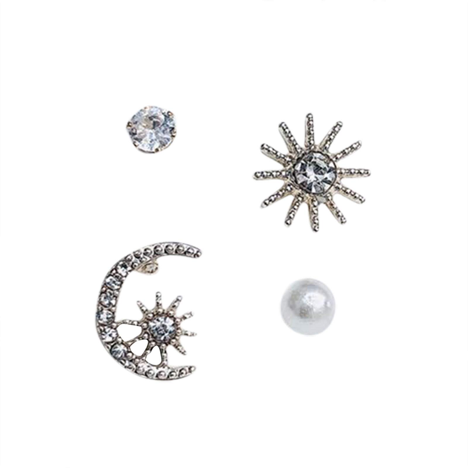 Pearl & Crystal Stud Earrings for Women - Fashion Sun & Moon Design Costume Jewelry Gift for Girls & Women (Multicolor, One Size) - Perfect for Parties, Weddings & Everyday Wear