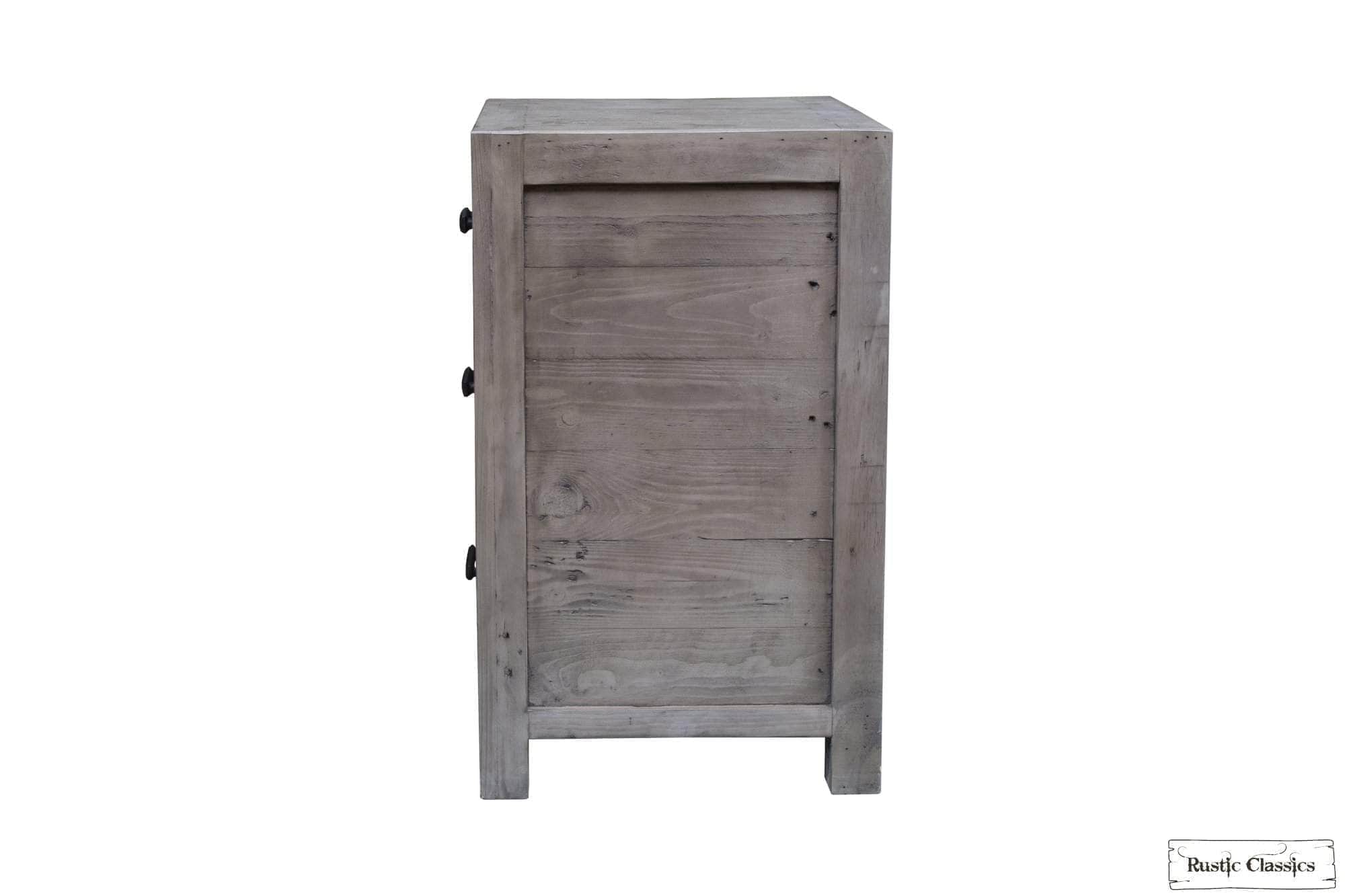 Whistler Grey Reclaimed Wood 3-Drawer Nightstand - Rustic Bedside Table for Bedroom, Living Room & Guest Room