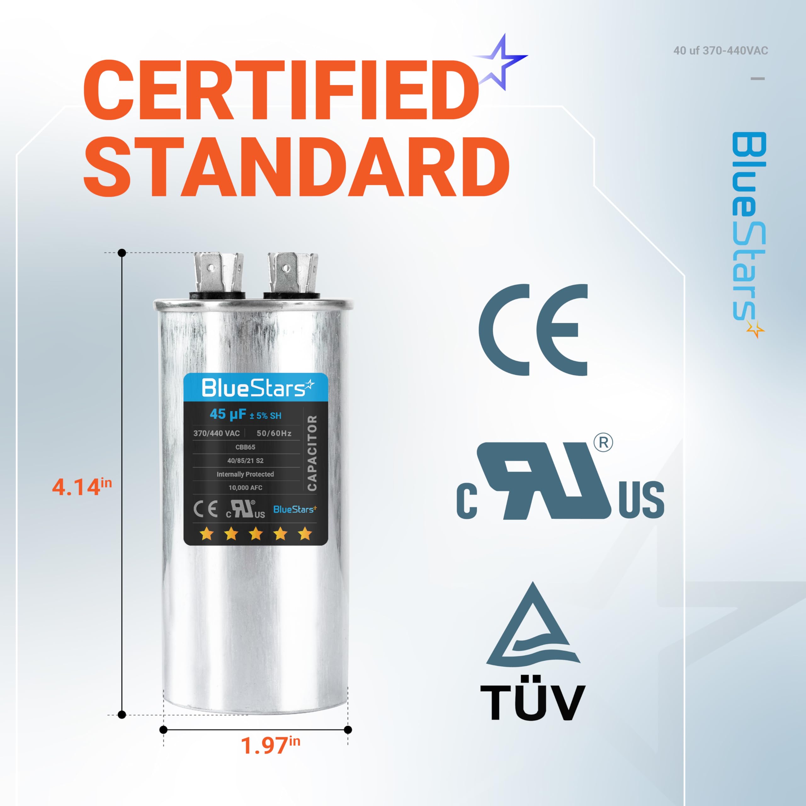 45uF 370-440VAC Round Run Start Capacitor Replacement - Exact Fit for AC Motor, Fan, Heat Pump & Air Conditioner - HVAC System, Cooling Unit & Appliance Repair Part