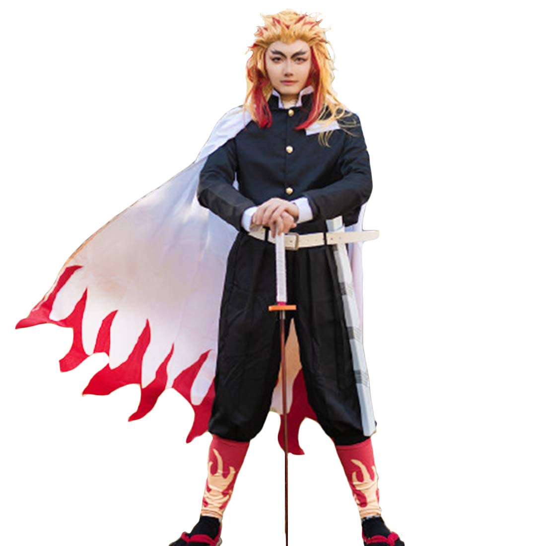 Cosplay Anime Demon Slayer Kimetsu no Yaiba Rengoku Kyoujurou Costume Outfit - Full Set for Halloween, Comic Con & Anime Convention