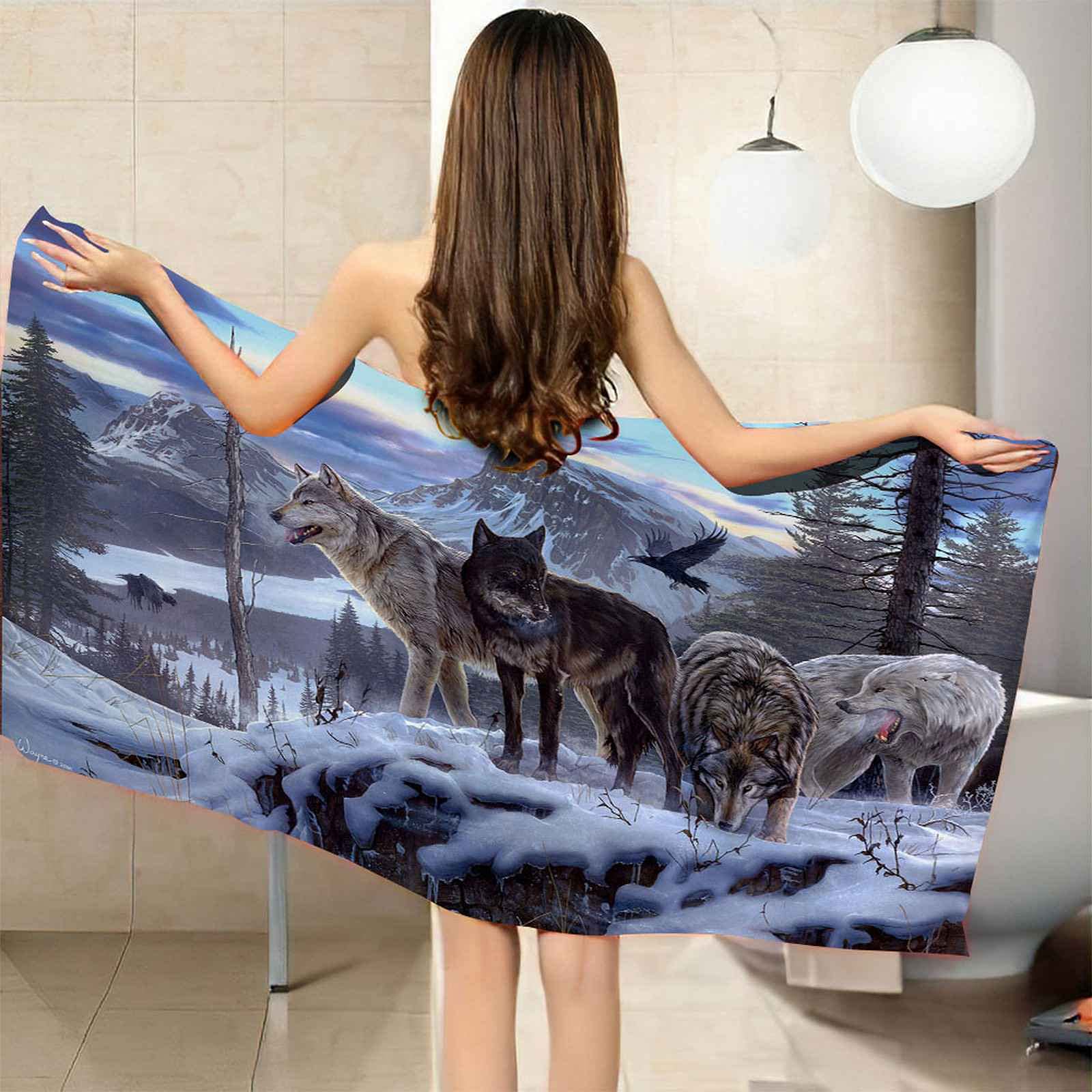 NSVZZ XXL Beach Towel 90x180cm - Quick Dry Microfiber Sports Towel for Men & Women | Wolf Mountain Animal Design | Perfect for Camping, Hiking, Cycling, Running & Outdoor Activities | Soft & Cool Portable Towel