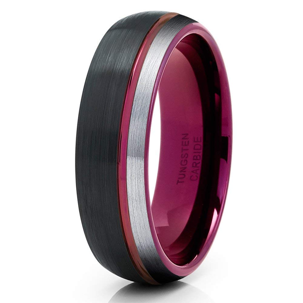 Purple Tungsten Wedding Ring for Men & Women - Black Tungsten Carbide Comfort Fit Band - Anniversary & Engagement Ring - Perfect for Everyday Wear & Special Occasions
