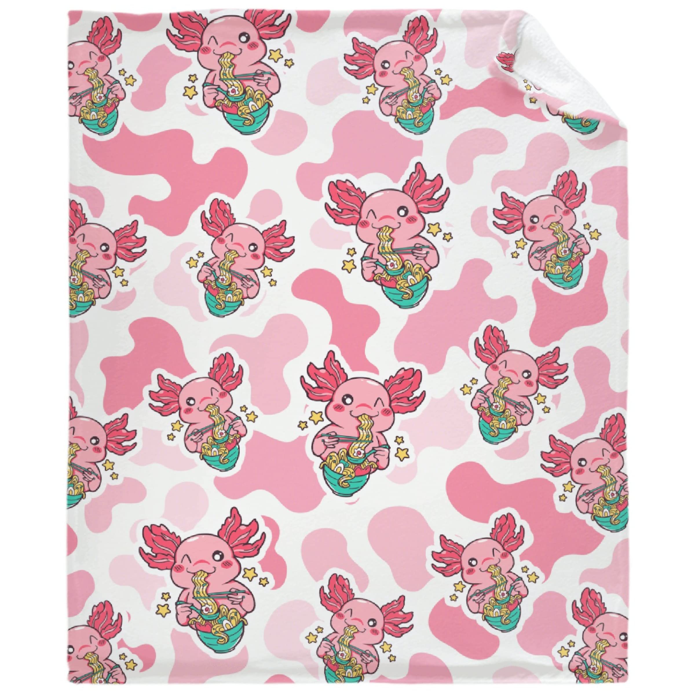 Soft Cozy Flannel Axolotl Ramen Throw Blanket - 120x90 Inch Warm Fuzzy Blanket for Couch, Bed, Sofa | Perfect for Home, Car, Camping & Gifts | Cute Axolotl Design for Anime Fans & Family Snuggles
