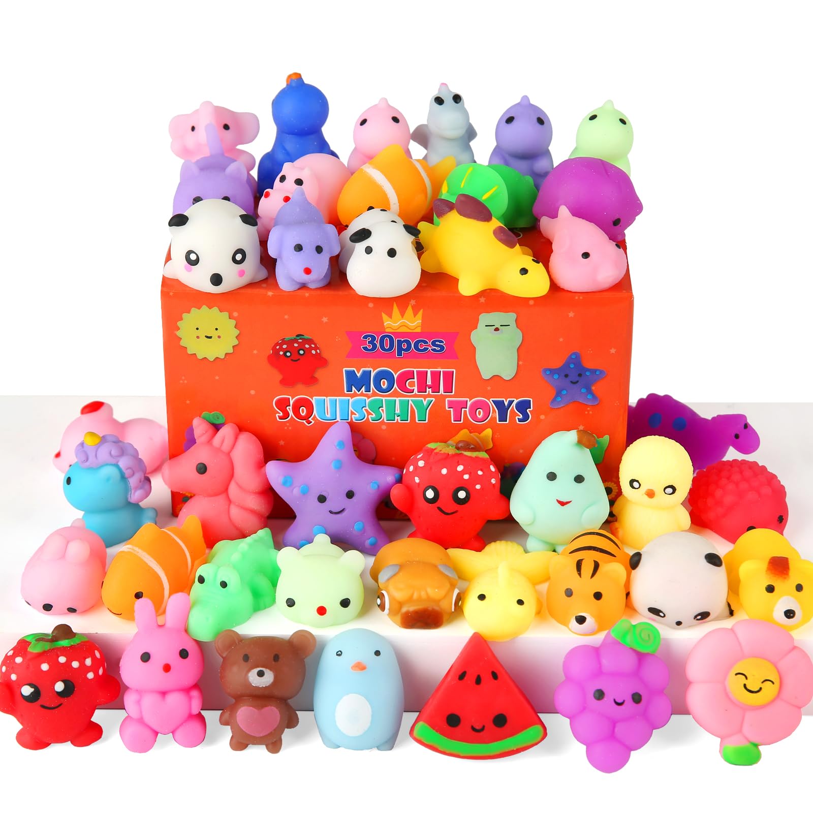 30 Pack Kawaii Squishy Toys for Kids Ages 4-12 - Cute Animal Mochi Stress Relief Sensory Toys for Classroom, Birthday Party Favors & Christmas Gifts - Perfect for Goodie Bags, Treasure Box Prizes and Anxiety Relief