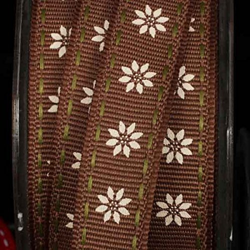 Classic Brown and White Edelweiss Grosgrain Ribbon - 5/8 Inch x 54 Yards Bulk Roll for DIY Crafts, Gift Wrapping, Scrapbooking & Home Decor