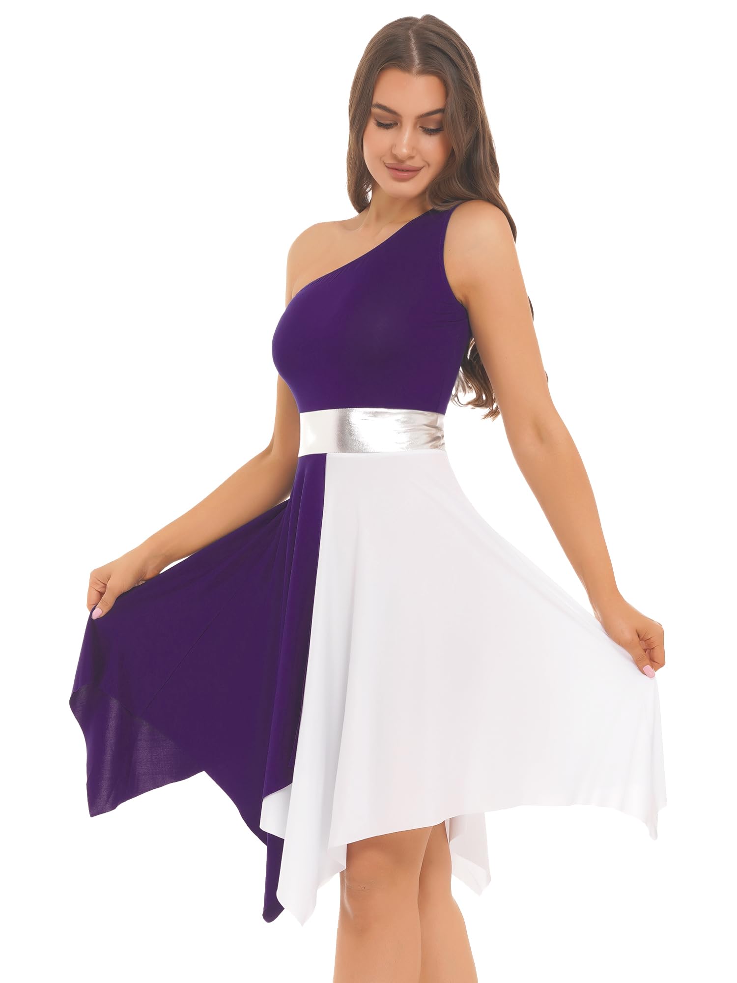 JEYPINMI Women's One Shoulder Liturgical Praise Dance Dress - Elegant Worship Lyrical Dance Costume for Church Performances & Religious Events