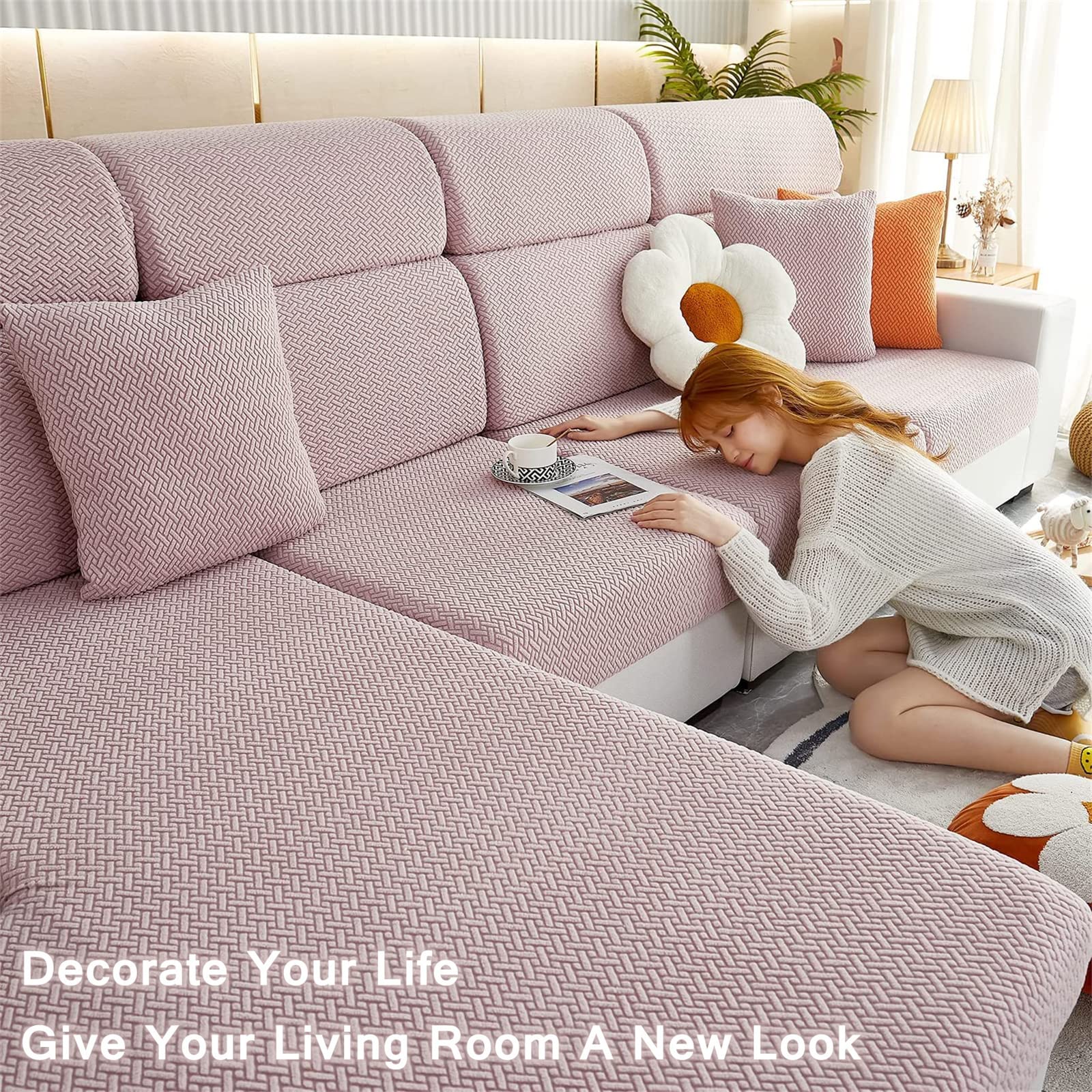 Stretchable Washable Sofa Cover - Durable Magic Couch Protector for Sectional & Single Seats - Light Grey Home Decor - Perfect for Living Room, Bedroom & Pet-Friendly Use