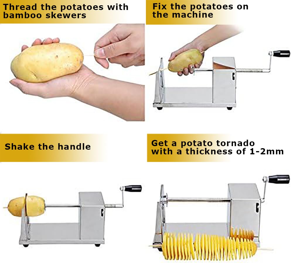 TechTongda Tornado Potato Spiral Cutter - Manual Stainless Steel Twisted Potato Slicer for French Fries, Carrots & Vegetables | Perfect for Home Cooking, Party Snacks & Food Stalls