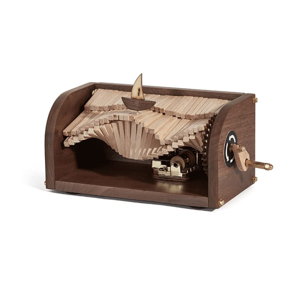 FSHAN Walnut Wooden Hand-Cranked Music Box - 18-Note Mechanism Musical Gift for Halloween & Christmas - Home Decor Keepsake (Two-Color Trend Version) | Perfect for Holiday Gifting, Wedding Favors, and Nursery Room Decorations