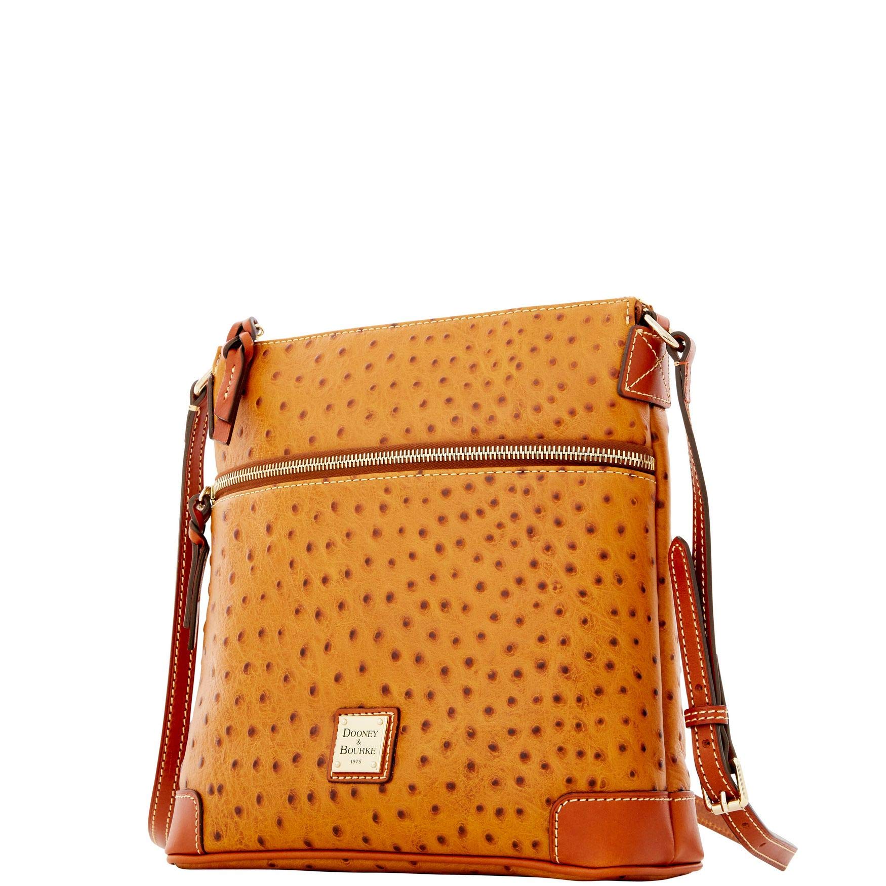 Dooney & Bourke Genuine Ostrich Embossed Leather Crossbody Bag in Tan | Stylish Women's Shoulder Purse for Everyday Use, Travel & Shopping