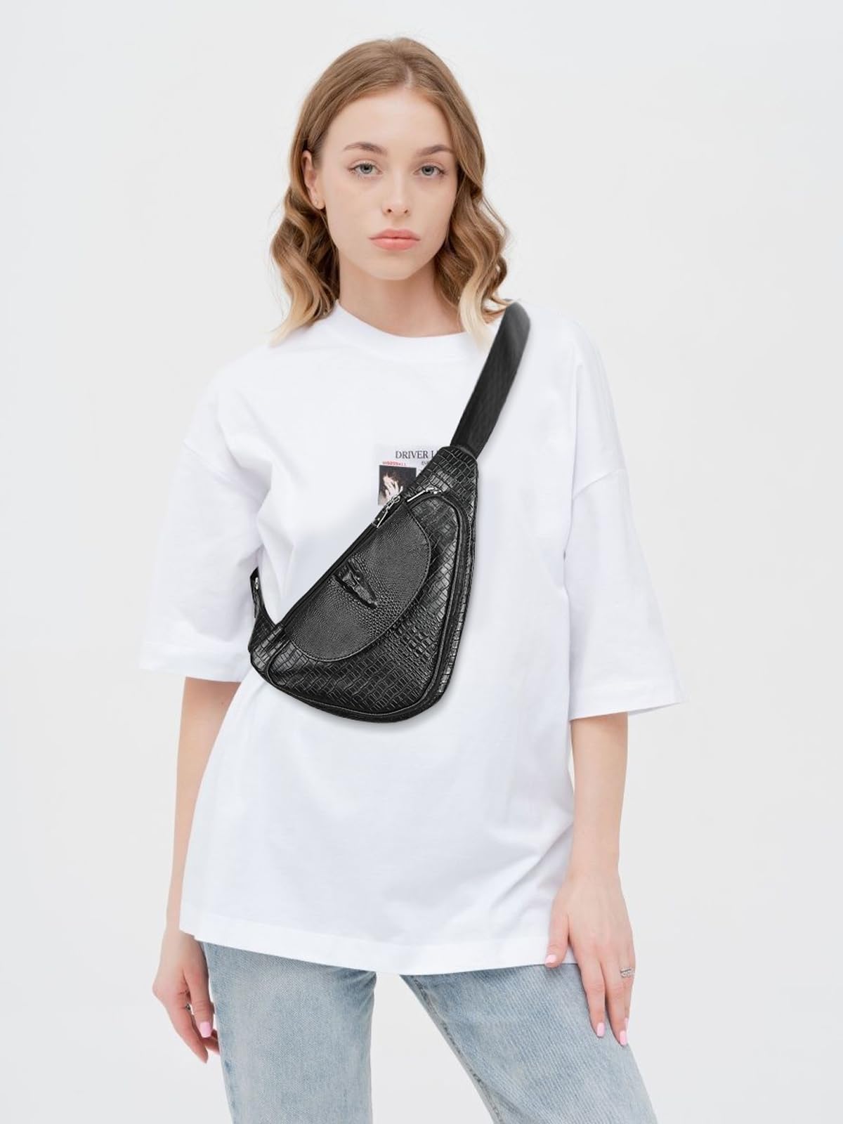 **NIUCUNZH Genuine Leather Crocodile Sling Bag for Women & Men - Crossbody Shoulder Purse Backpack, Black - Perfect for Travel, Work & Daily Use**