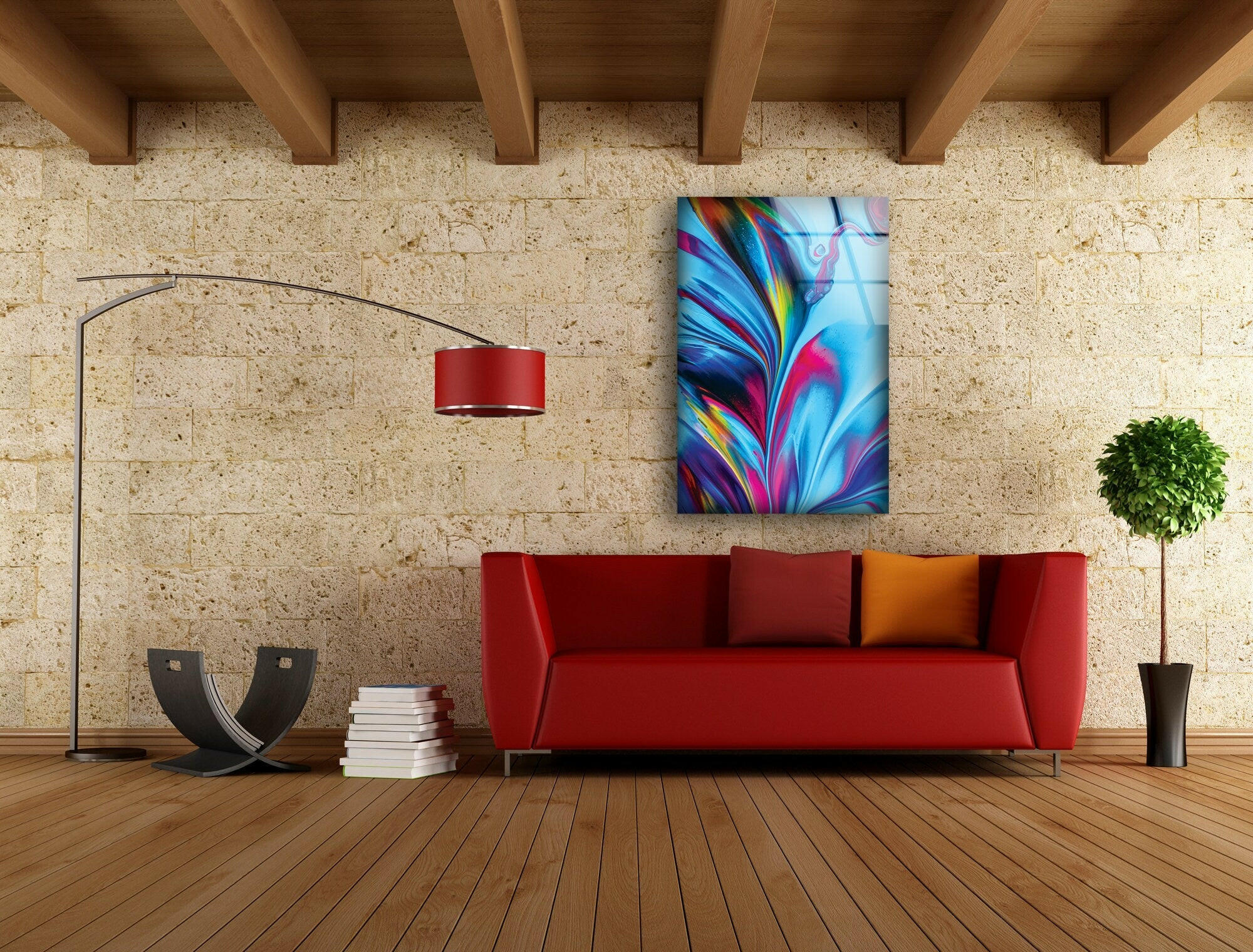 Blue and Red Abstract Glass Wall Art - Modern Handmade Decor for Living Room, Bedroom & Office - Perfect for Home & Office Decorations