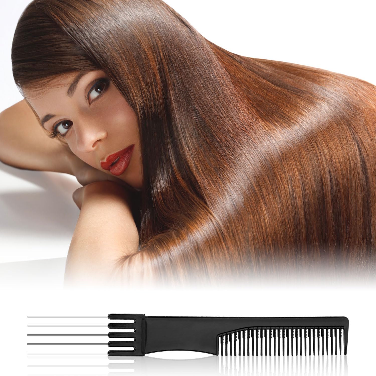 2-Pack Black Metal Prong Pick Combs for Hair Styling - Double-Head Parting & Teasing Comb with Metal Pick Fork for Fine, Medium & Thick Hair - Perfect for Salon Professionals & Home Hair Care (Great for Creating Volume & Sectioning Hair)