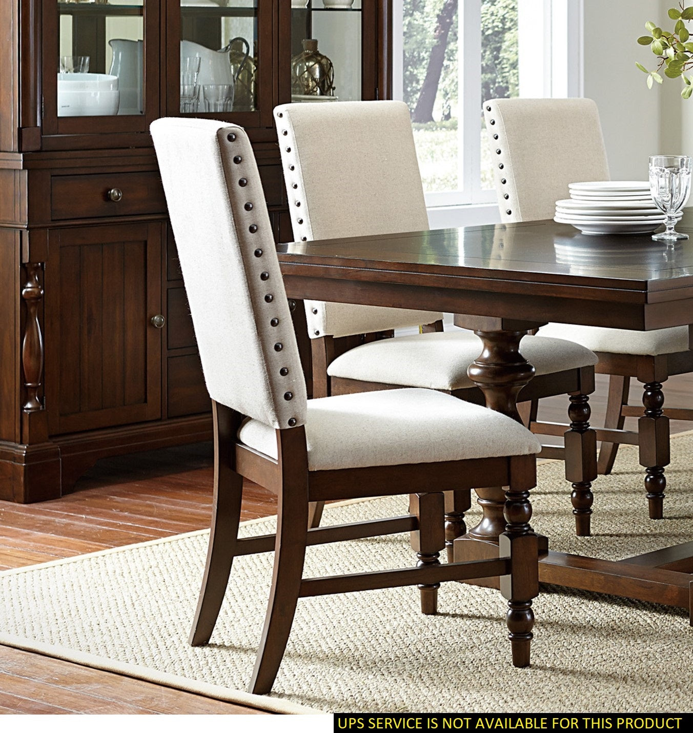 Dark Oak Finish Wooden Dining Chairs Set of 2 - Cream Upholstered Back Seat with Nailhead Trim - Modern Dining Room Furniture for Kitchen, Breakfast Nook & Formal Dining
