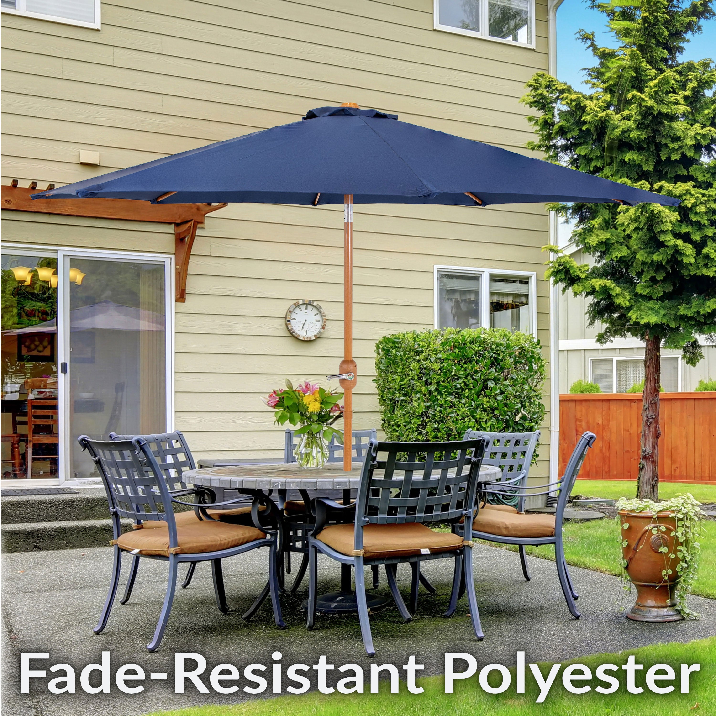 Sunnydaze 8.5 ft Outdoor Patio Umbrella with Realistic Woodgrain Finish - Perfect for Backyard, Poolside, and Garden Shade