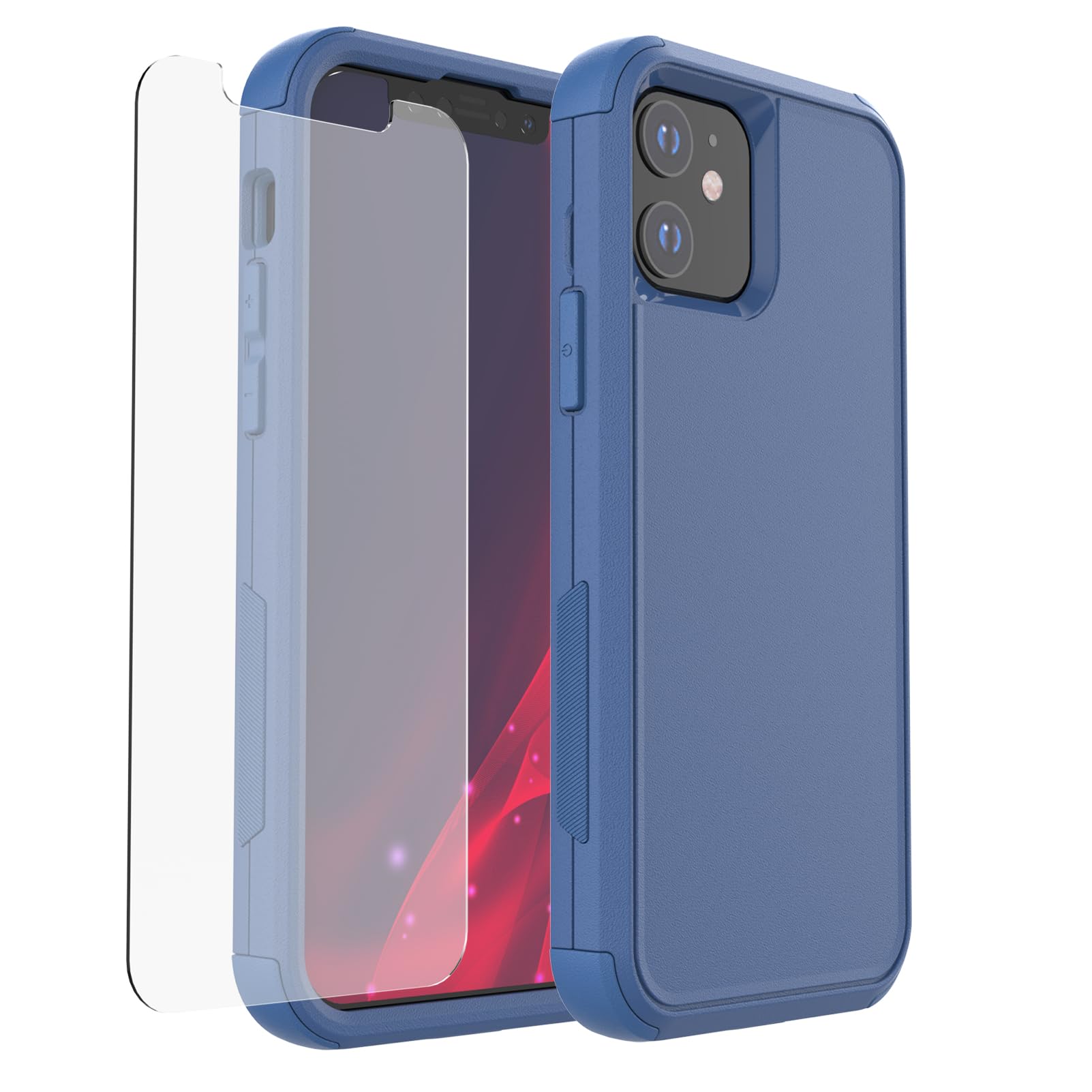 X-belmox Heavy Duty Military Grade Case for iPhone 12/12 Pro (6.1 Inch) - 3-Layer Shockproof Protection with Tempered Glass Screen Protector | Rugged Phone Cover in Sea Blue | Perfect for Outdoor, Construction & Extreme Sports Use
