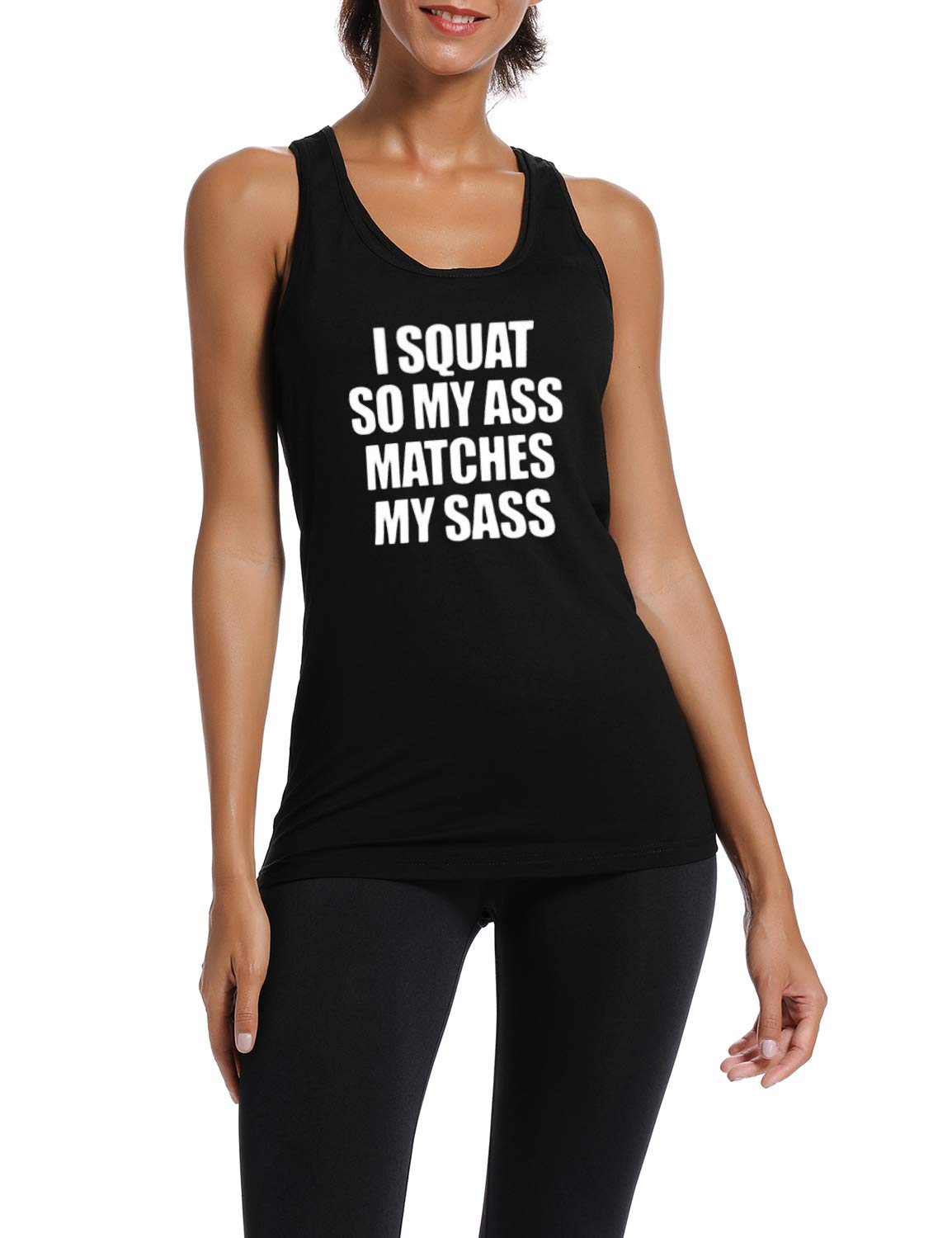 Funny Women's Workout Tank Tops - 'I Squat' Gym Fitness Racerback Sleeveless Shirts for Running, Yoga & Weightlifting