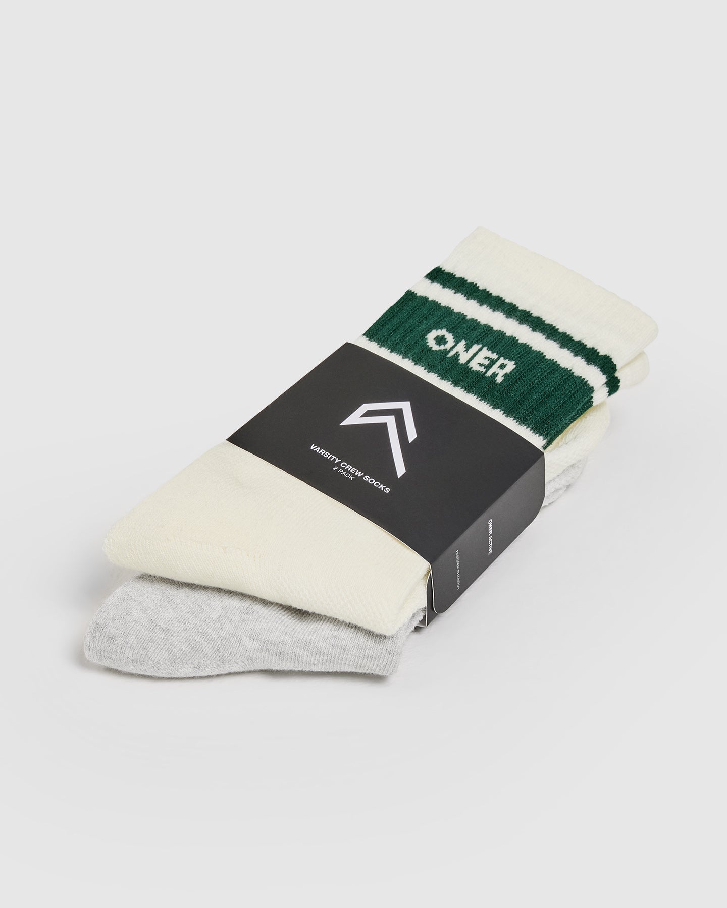 Premium 2-Pack Varsity Crew Socks for Men & Women - Soft Cotton Blend, Off White/Grey Marl/Racing Green - Perfect for Sports, Casual Wear & Everyday Comfort