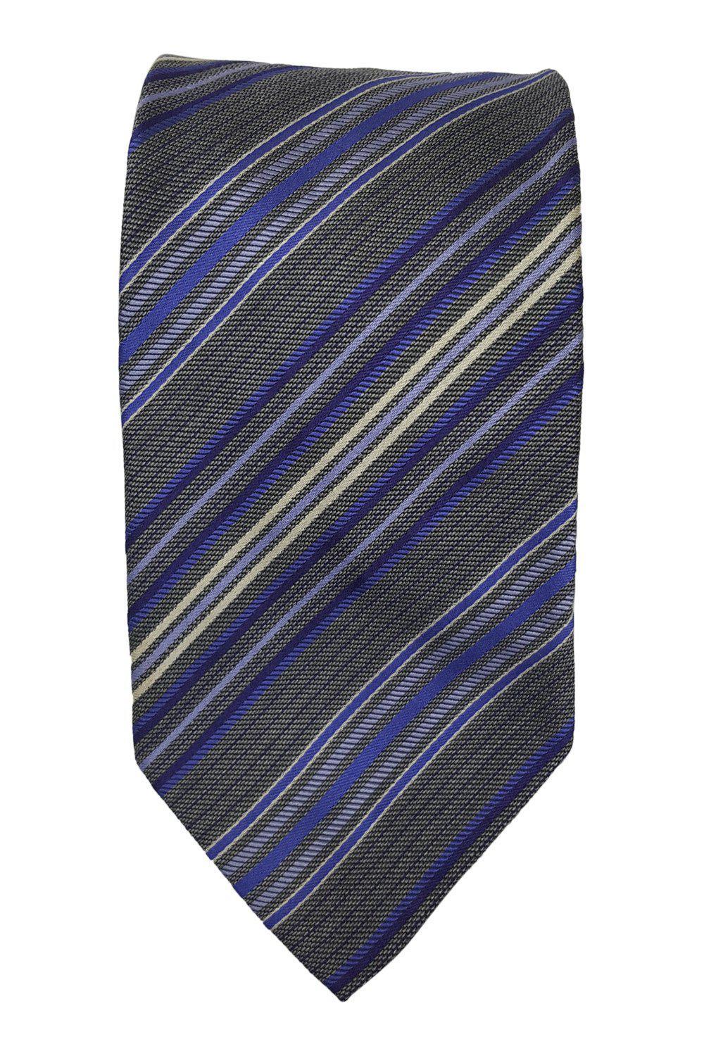 JAEGER 100% Silk Grey Necktie with Blue Diagonal Stripes - Premium Men's Formal Tie for Business, Weddings & Special Occasions