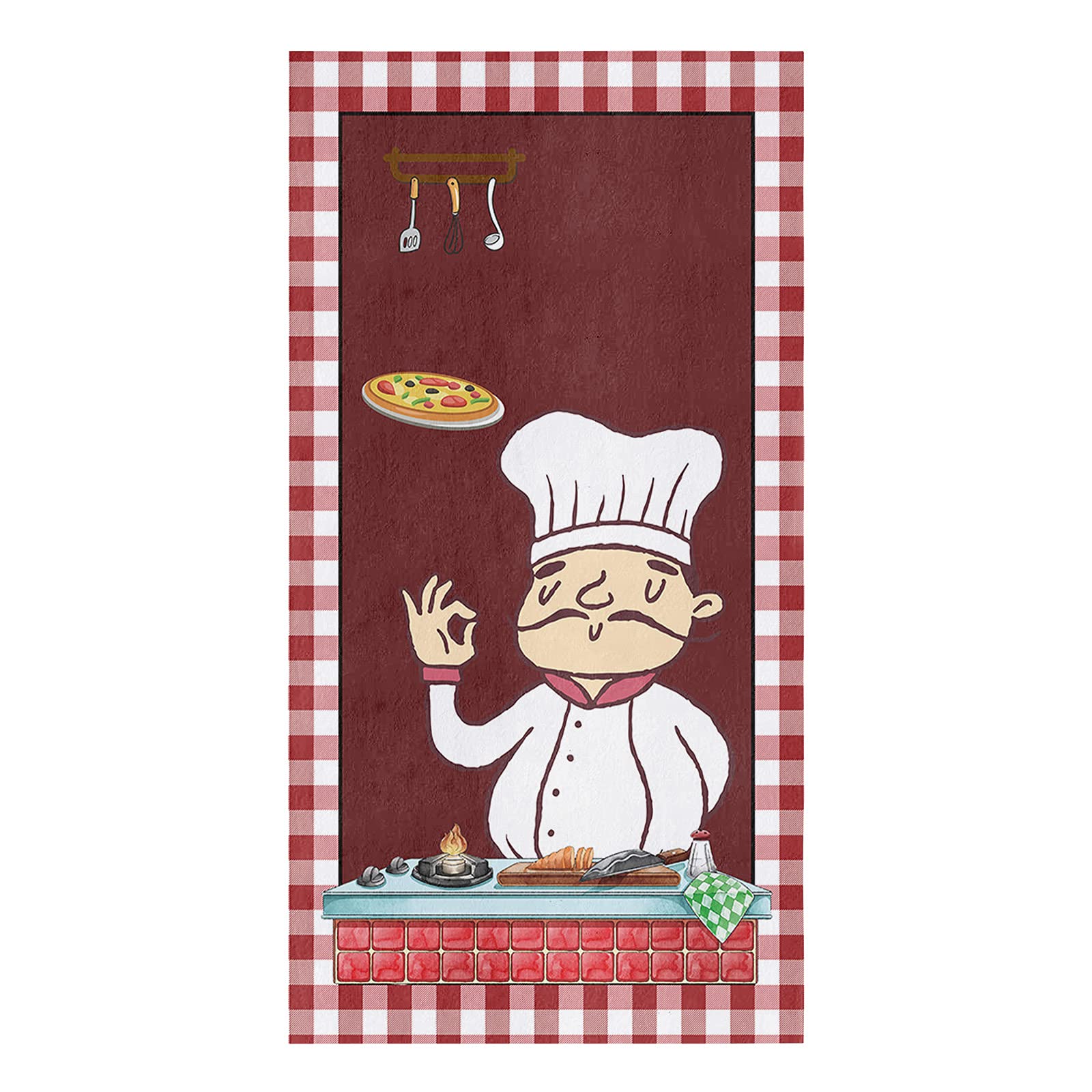 Premium Chef Knives & Forks Set with Soft Microfiber Kitchen Towels - 18x28 Inch Red Checkered Absorbent Dish Cloths for Cooking, Baking & Cleaning - Ideal for Kitchen, Bathroom & Restaurant Use