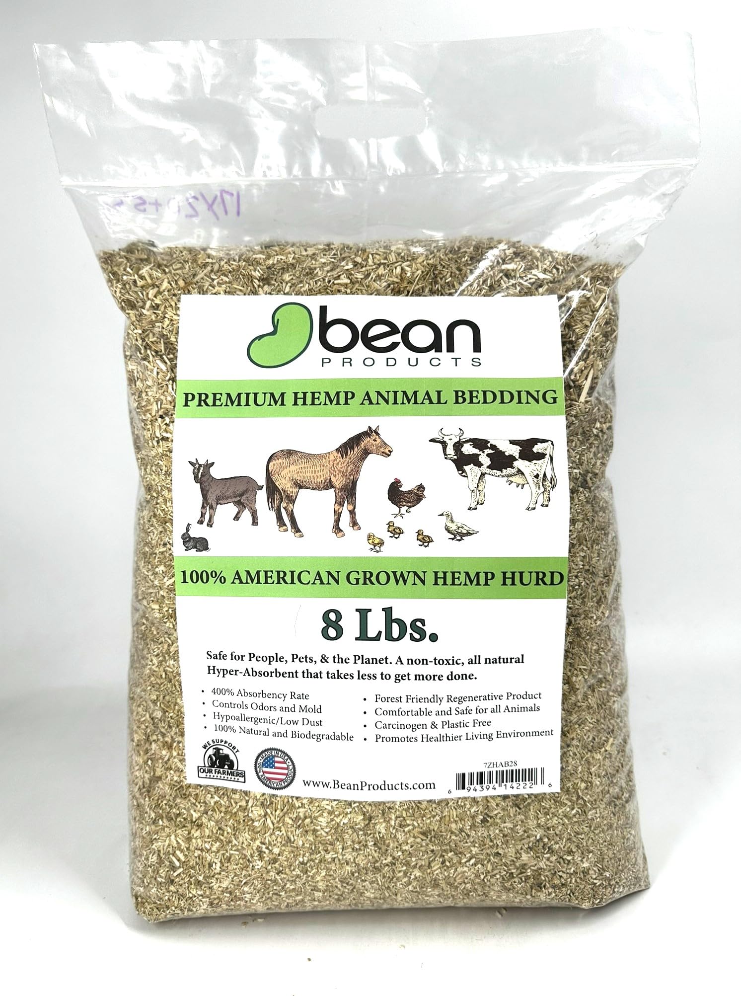 Premium 8 Lbs Natural Hemp Bedding for Chickens, Horses, Rabbits & Small Pets | Super Absorbent, Dust-Free, Eco-Friendly Animal Bedding | USA Grown, Carbon Negative | Ideal for Coops, Cages & Pet Litter Boxes