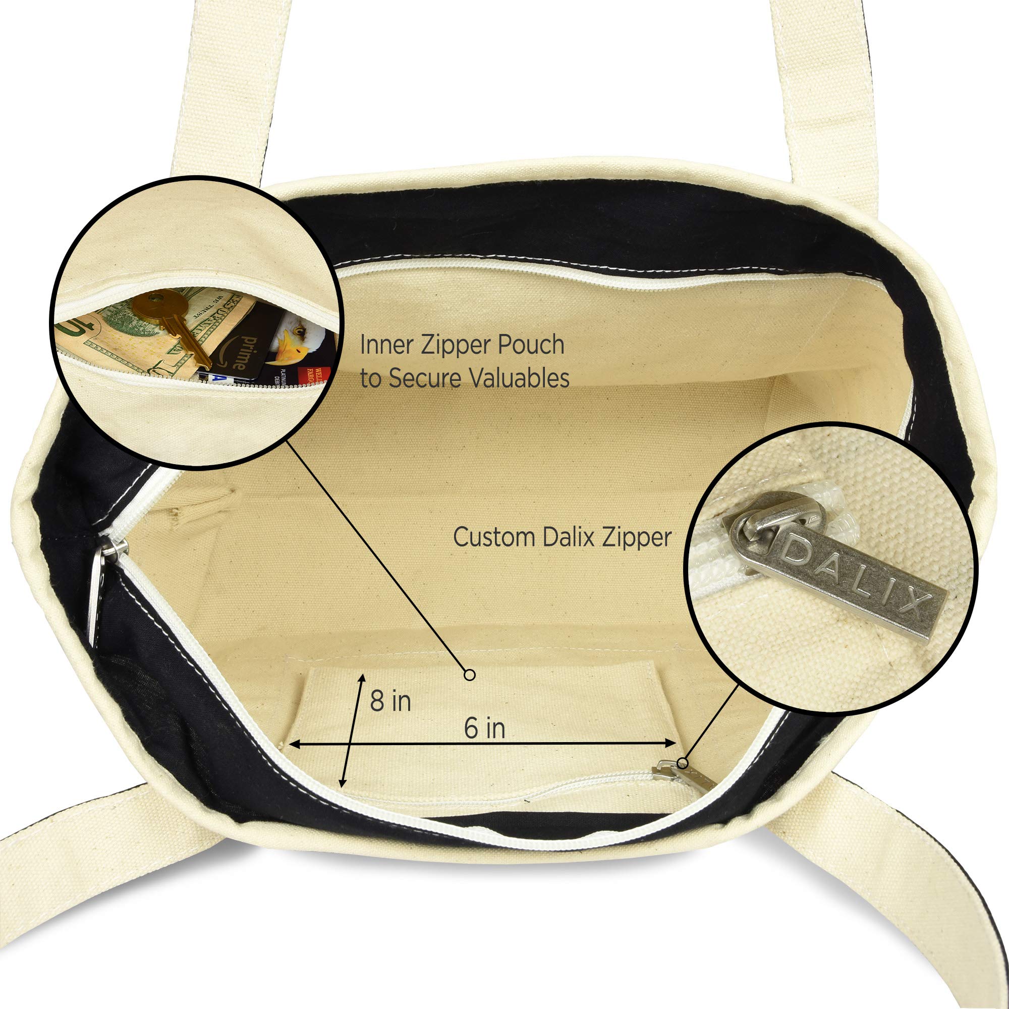 DALIX Small Stripe Tote Bag - Premium Cotton Canvas Shoulder Bag for Women in Black | Perfect for Work, Travel, and Everyday Use