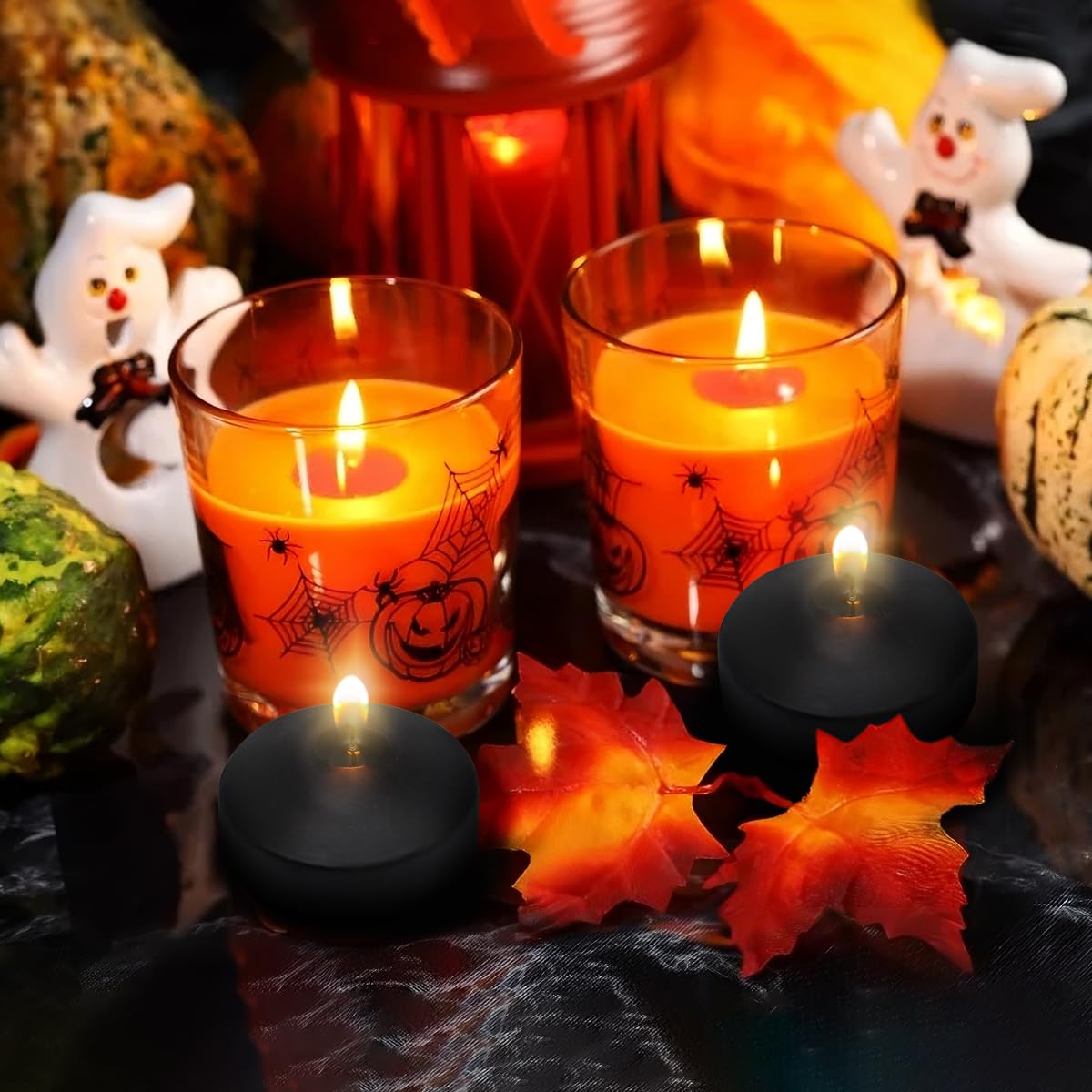 6 Hour Black Floating Candles - Unscented 2 Inch Dripless Pool Water Wax Candles for Cylinder Vase, Wedding Centerpiece, Party Decor, Holiday & Halloween Decorations - 24 Pack for Tablescapes, Spa Nights, Romantic Dinners