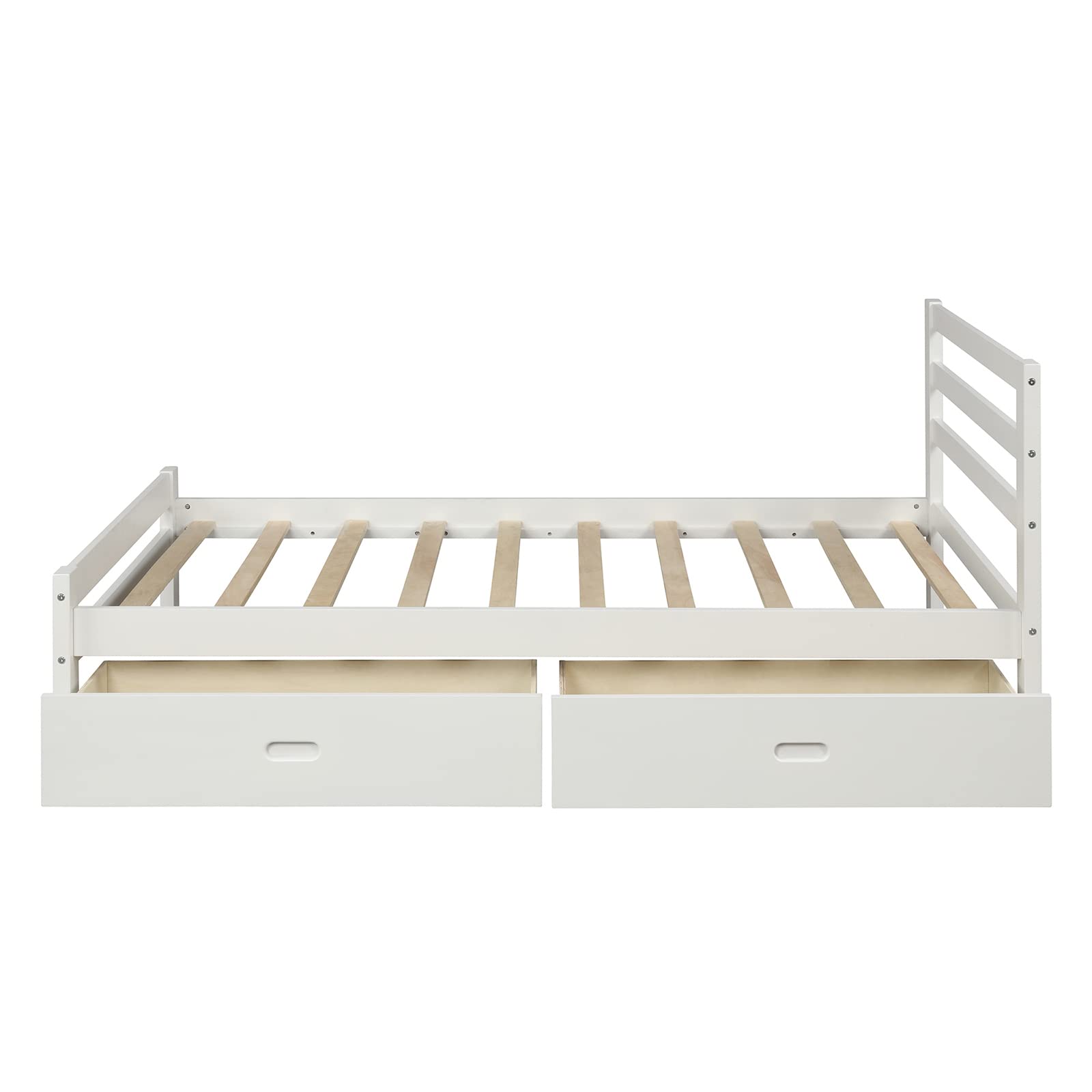 White Twin Size Wood Platform Bed Frame with 2 Storage Drawers - Sturdy 10-Slat Support for Kids, Teens & Adults - No Box Spring Needed - Perfect for Small Bedrooms, Dorms & Guest Rooms