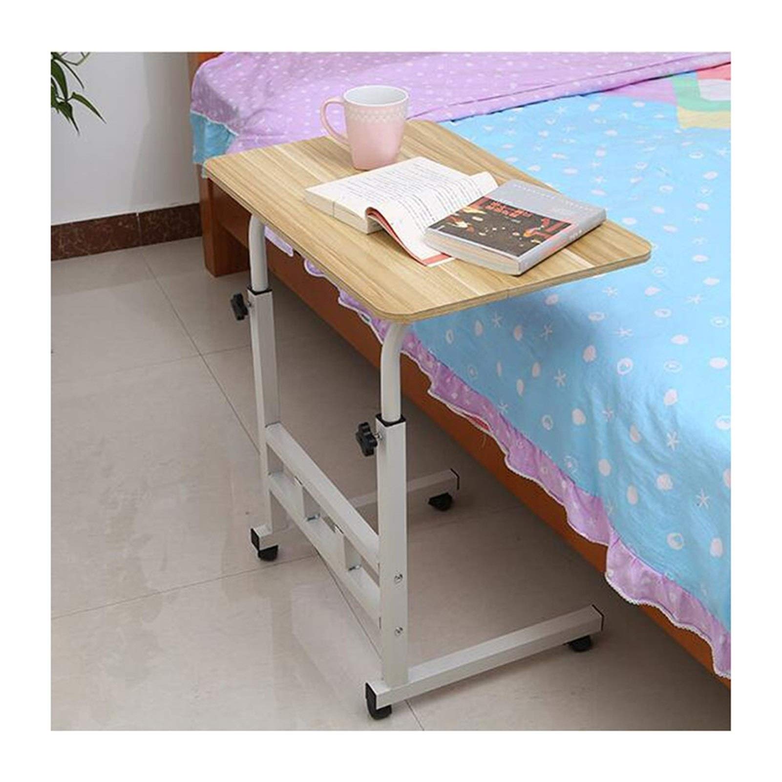 Adjustable C-Shaped Side Table - Mobile Laptop Desk for Sofa, Bed & Office - Light Walnut 60x40cm - Perfect for Work, Study & Dining in Bed or Living Room