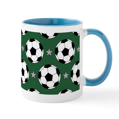 White/Blue Inside - Soccer And Star Pattern Mugs