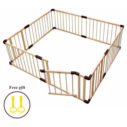 Safe & Durable Wooden Play Fence for Toddlers - Expandable Baby Playpen with Non-Toxic Finish | Ideal for Indoor Playrooms, Backyards & Childproofing Spaces