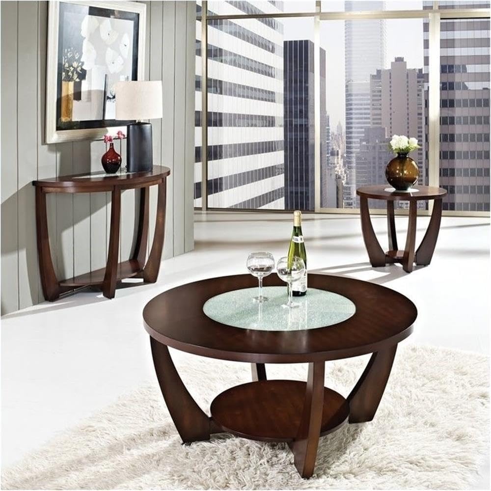 BOWERY HILL Round Cherry Wood Cocktail Table & Coffee Table - Perfect for Living Room, Lounge & Home Decor