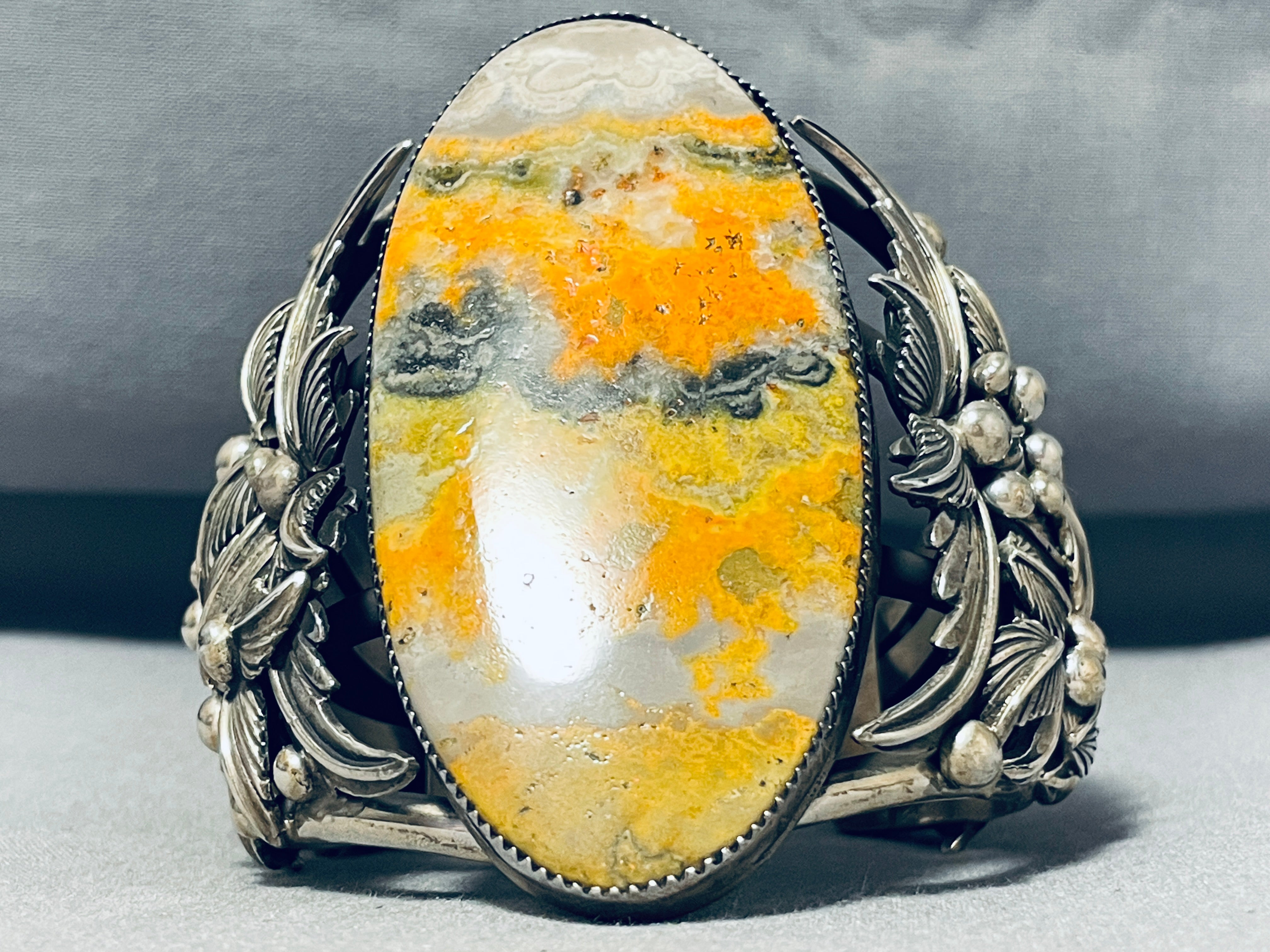 164 Grams Massive Native American Navajo Yellow Jasper Sterling Silver Bracelet - Handmade Southwest Jewelry for Women, Boho Chic Accessory, Spiritual Healing & Gift Idea