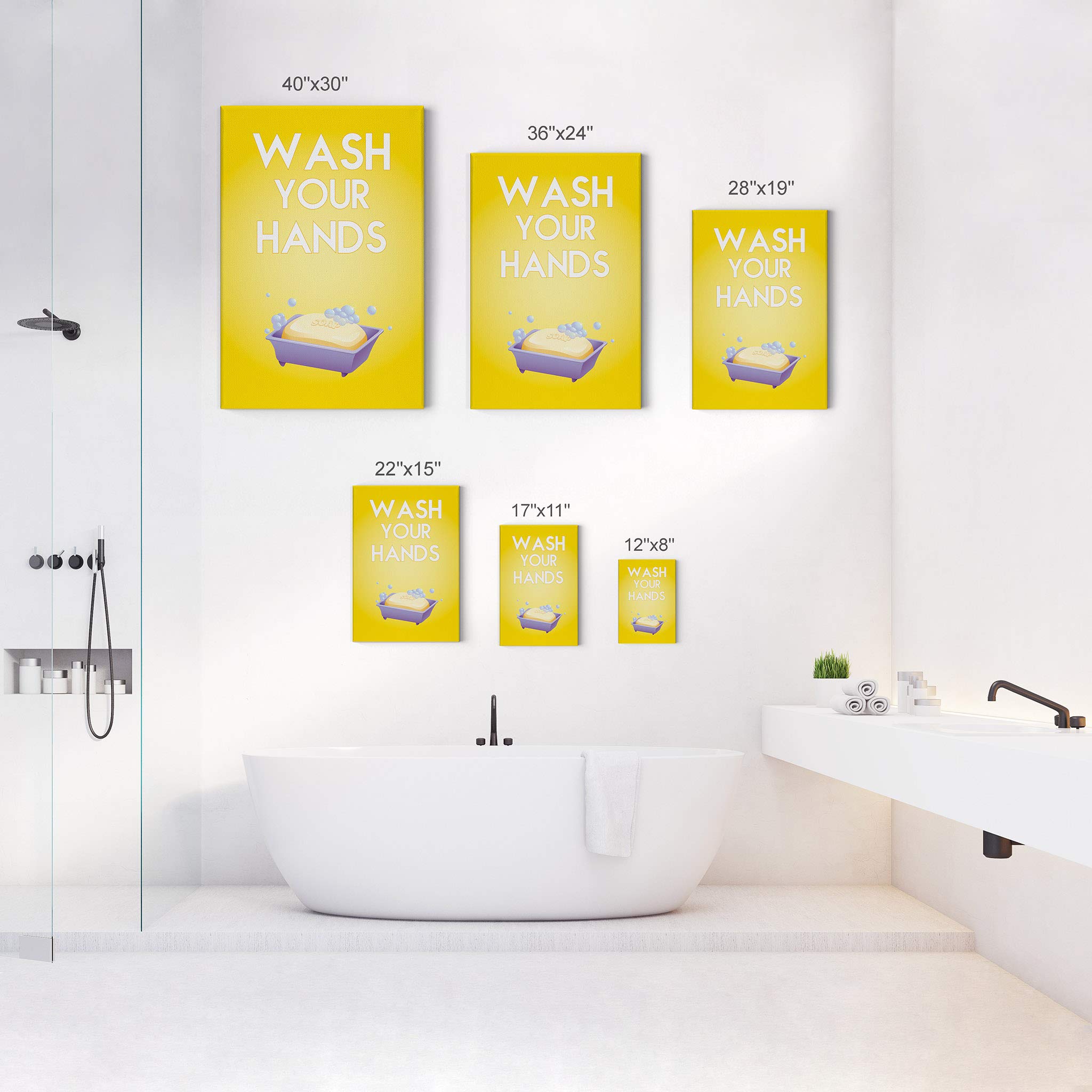 Smile Art Design 'Wash Your Hands' Motivational Quote Canvas Print - 28x19 Inch Bathroom Wall Decor for Kids, Nursery & Home - Ready to Hang Made in USA | Perfect for Bathrooms, Playrooms & School Hygiene Education