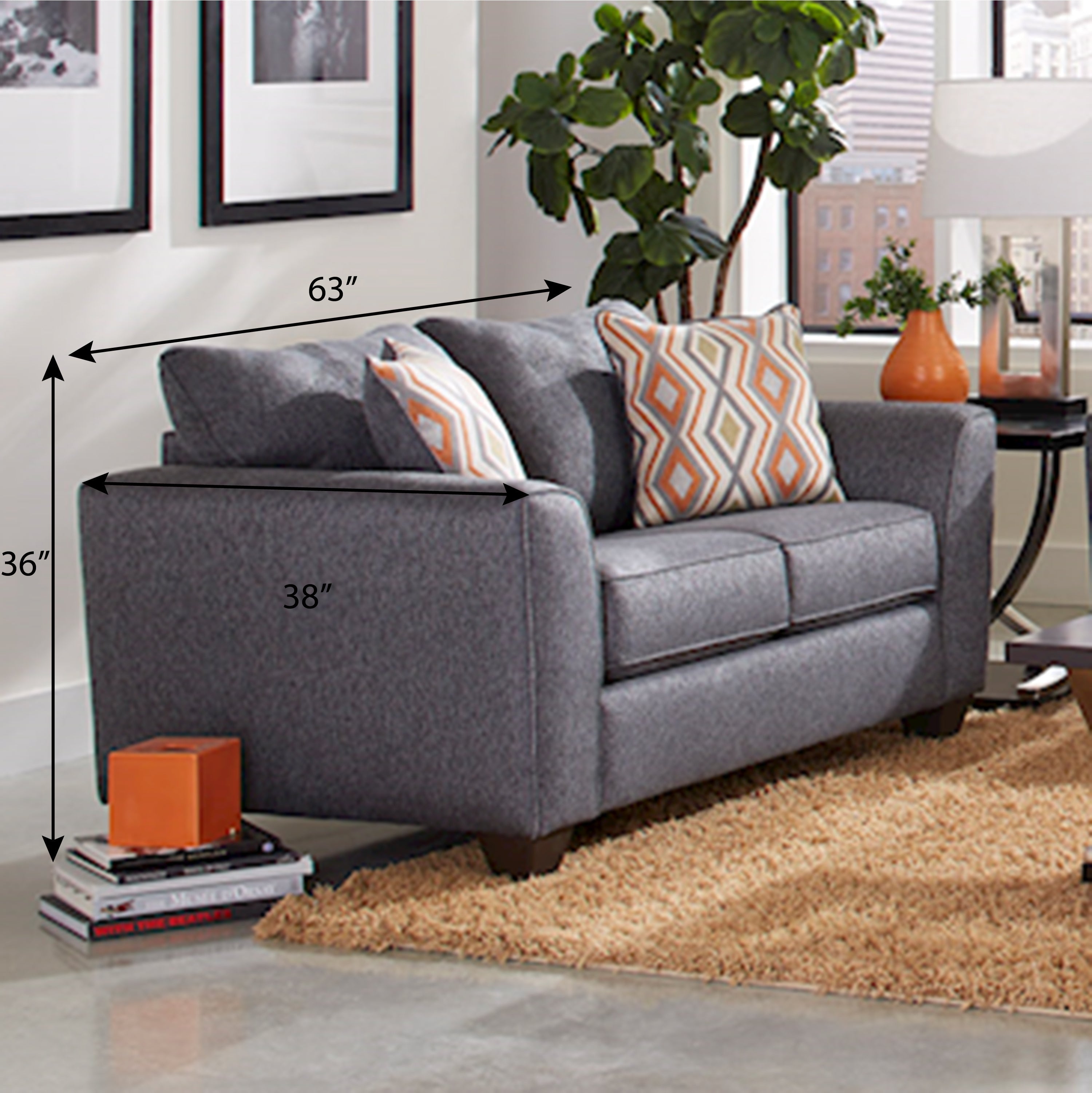 Kanta Modern Fabric Pillow Back Loveseat Sofa - Graphite Gray | Comfortable Small Couch for Living Room, Apartment & Office