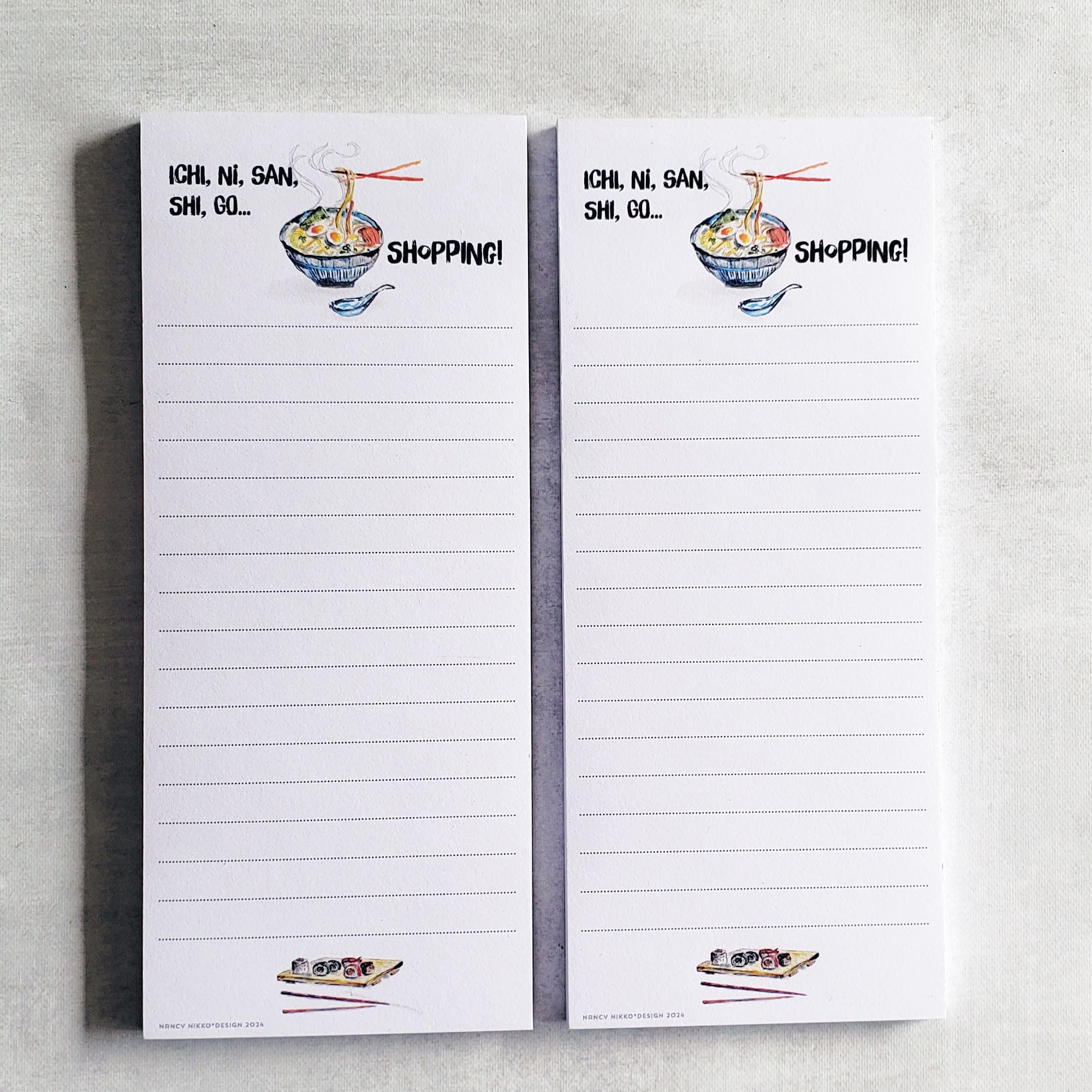 Nancy Nikko Japanese Themed Shopping List Refrigerator Notepads - Set of 2 Magnetic Pads - Made in USA - Perfect for Kitchen Grocery Lists & Reminders
