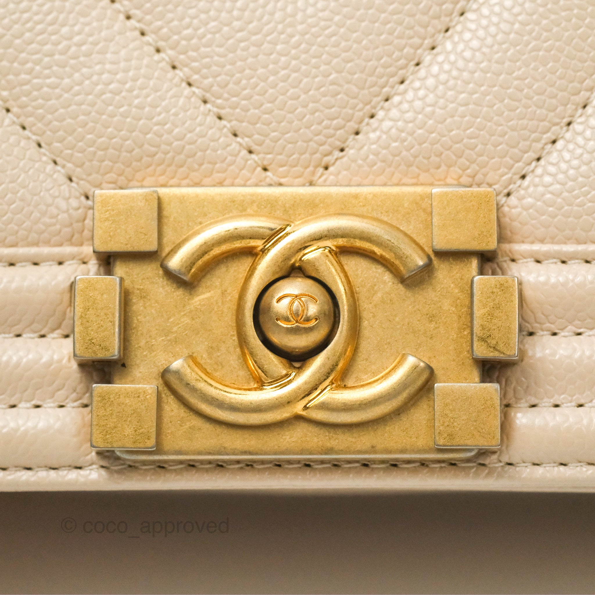 Chanel Chevron Small Boy Bag in Cream Ivory Caviar Leather with Aged Gold Hardware - Perfect for Luxury Fashion & Everyday Elegance
