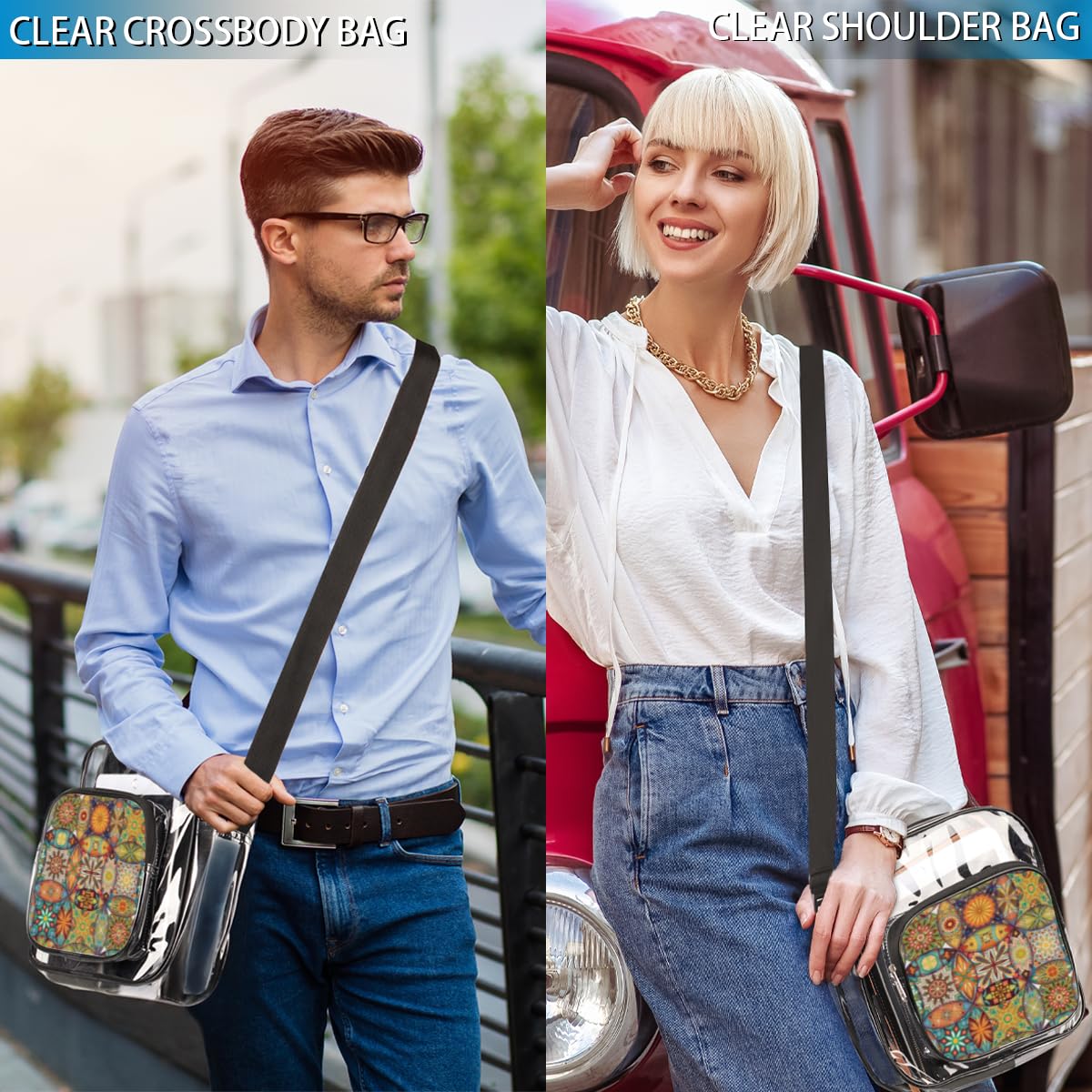 Mexican Art Mandala Clear Crossbody Purse - Ethnic Festival Bag for Women & Men - Stadium Approved Transparent Purse for Concerts, Sports Events & Music Festivals - Stylish & Functional Clear Shoulder Bag for Everyday Use