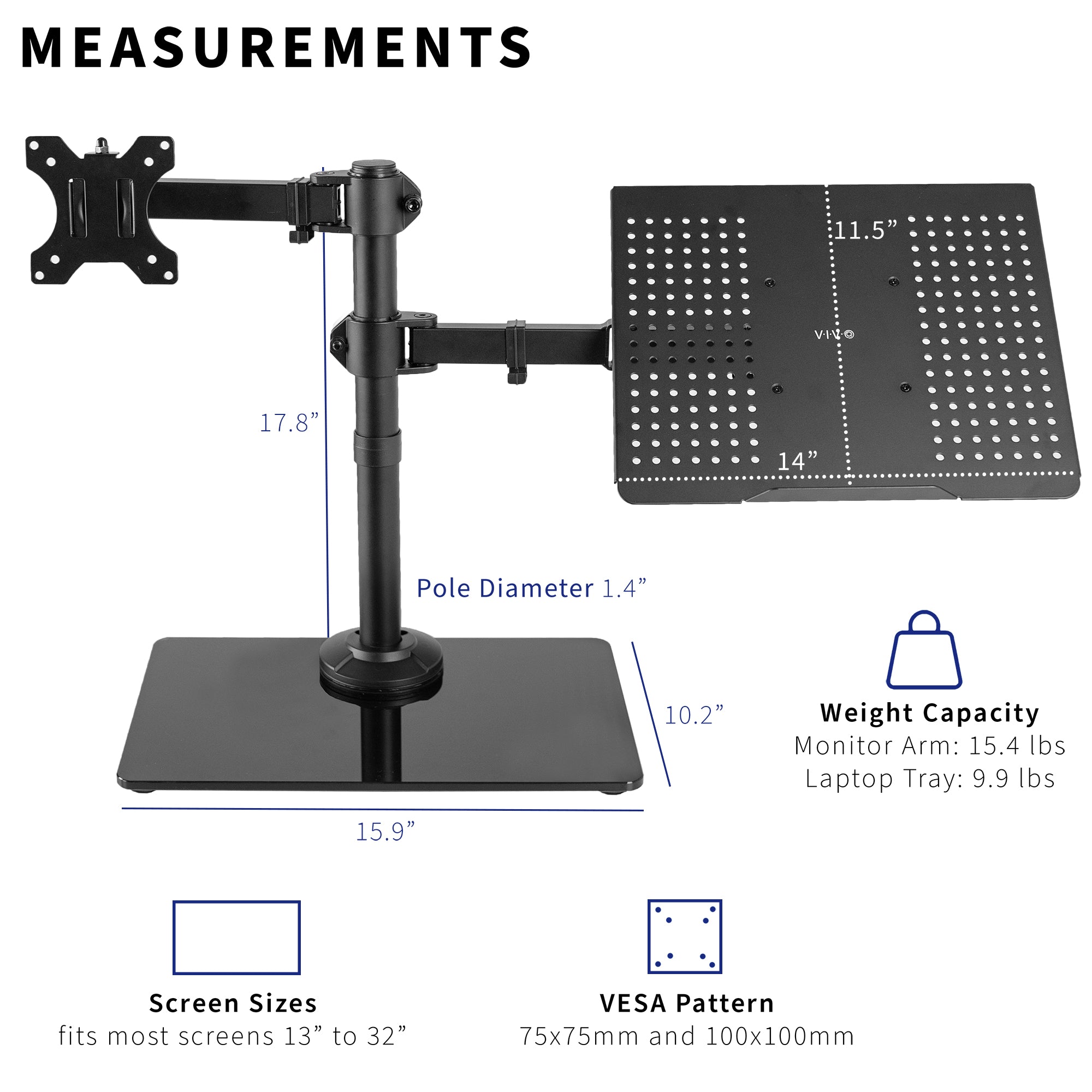 Ergonomic Glass Monitor and Laptop Stand for Dual Setup - Holds Up to 32