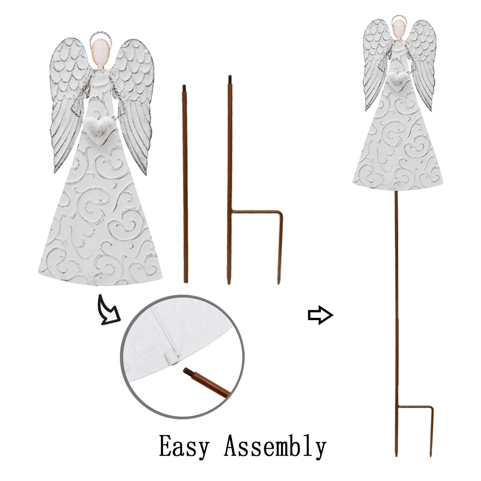 Antiqued Metal Angel Garden Stakes with Heart - Outdoor Iron Lawn Art Decor for Patio, Backyard, and Garden (2-Piece Set) - Perfect for Wedding, Anniversary, and Holiday Decorations
