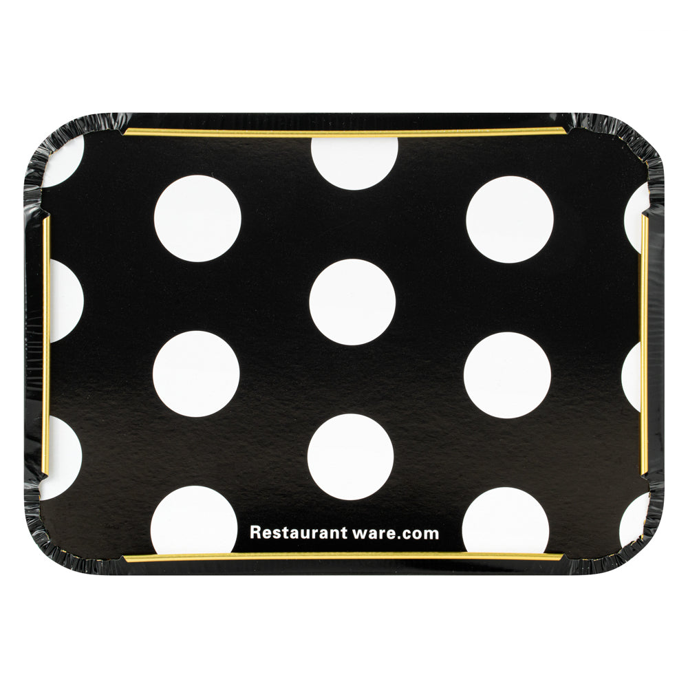 16 oz Black & Gold Aluminum Takeout Containers with Polka Dot Paper Lids - 7.25