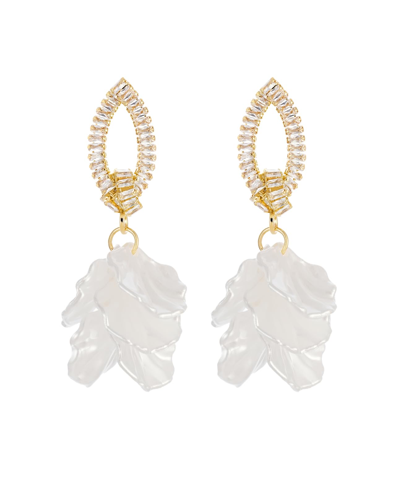 Lightweight White Flower Earrings for Women - Elegant Floral Statement Jewelry with Shellfish-Shaped Petals, Perfect for Weddings & Birthdays | Dainty Drop Dangle Earrings for Everyday Wear & Special Occasions