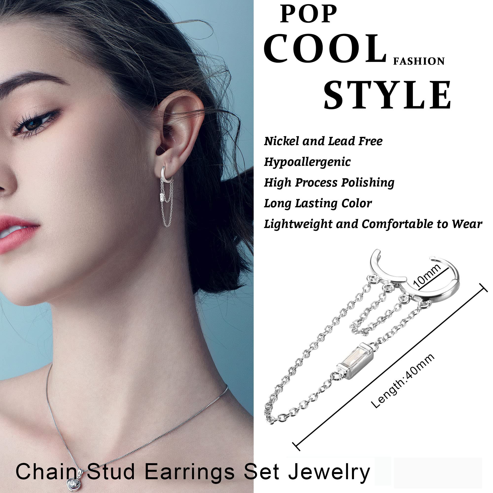 JeweBella 15 Pairs Hypoallergenic Surgical Steel Earrings Set for Women & Men - Silver/Gold Flat Back Studs, Hoops, Dangle & Cartilage Earrings with Zirconia - Tragus, Helix, Sleeper Piercing Jewelry for Everyday Wear & Special Occasions